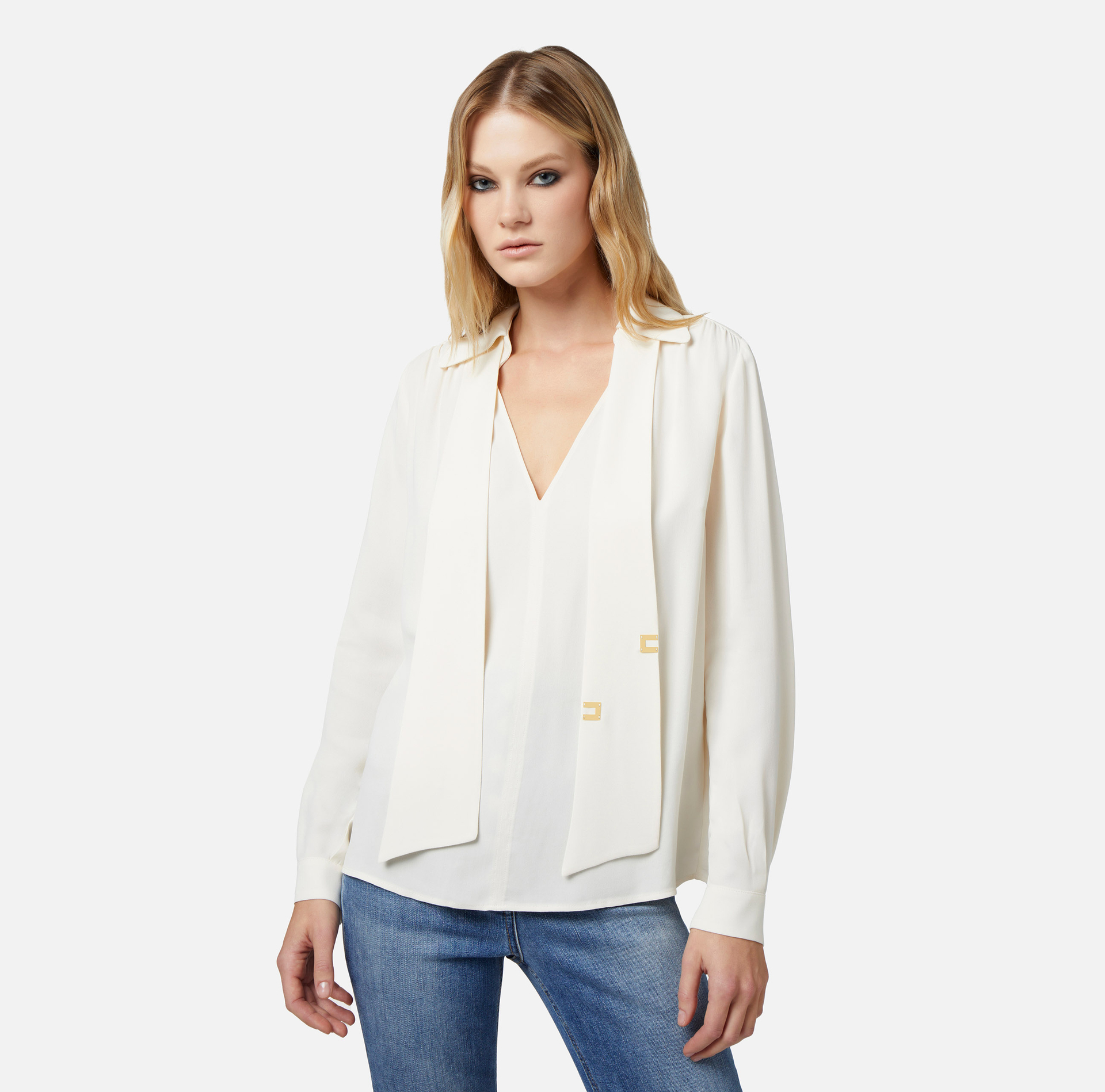 Blouse in viscose georgette fabric with lettering foulard scarf - Elisabetta Franchi® Outlet