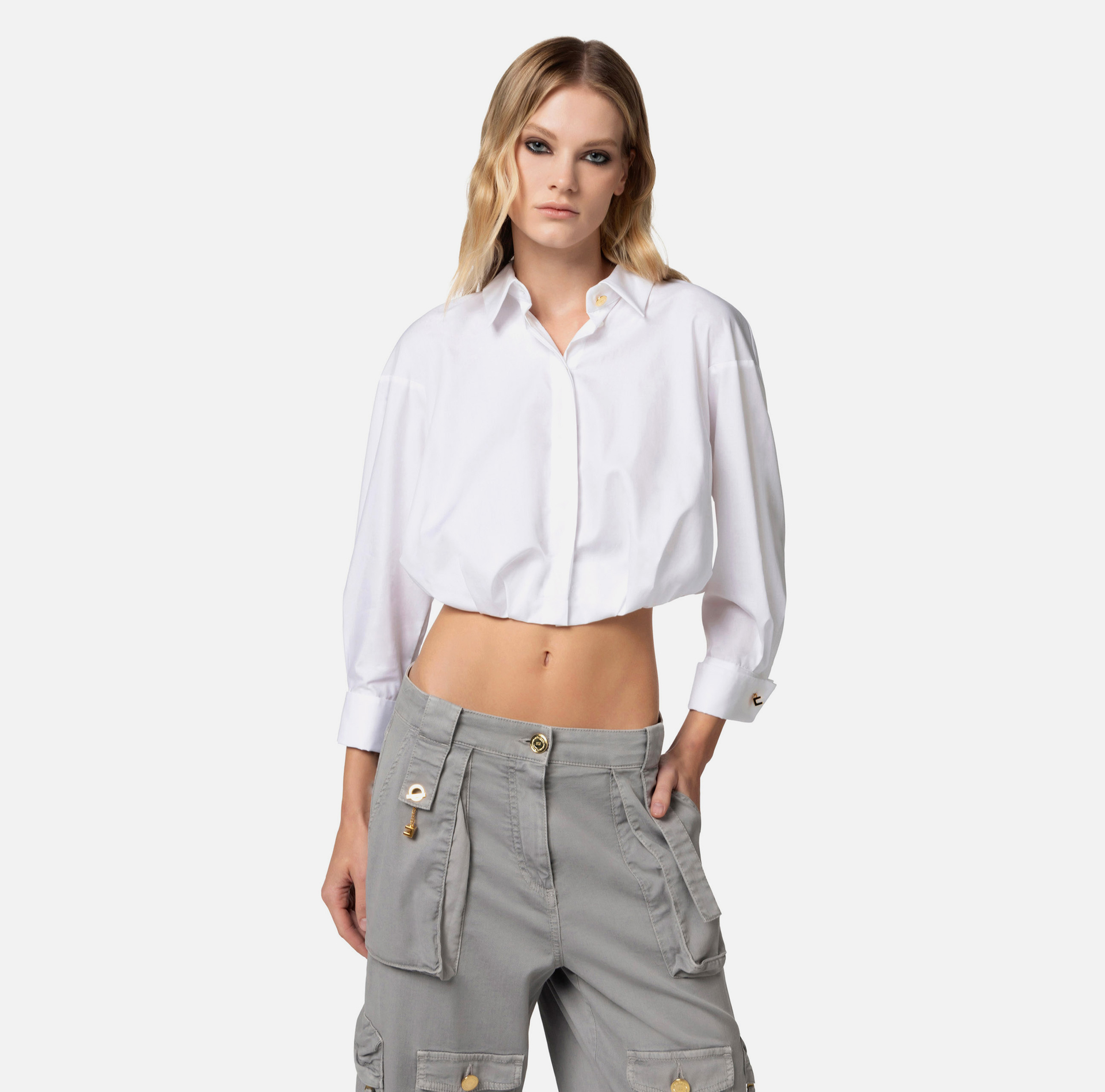 Chemise courte en popeline de coton - Elisabetta Franchi® Outlet