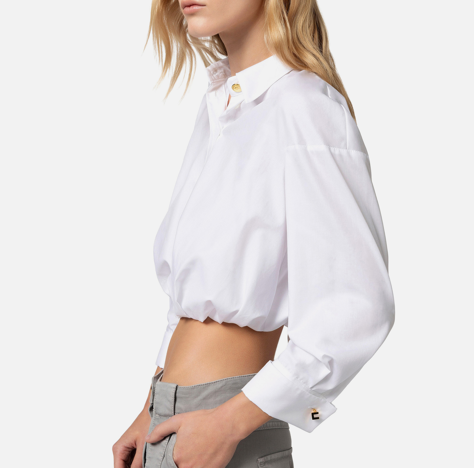 Chemise courte en popeline de coton - Elisabetta Franchi® Outlet
