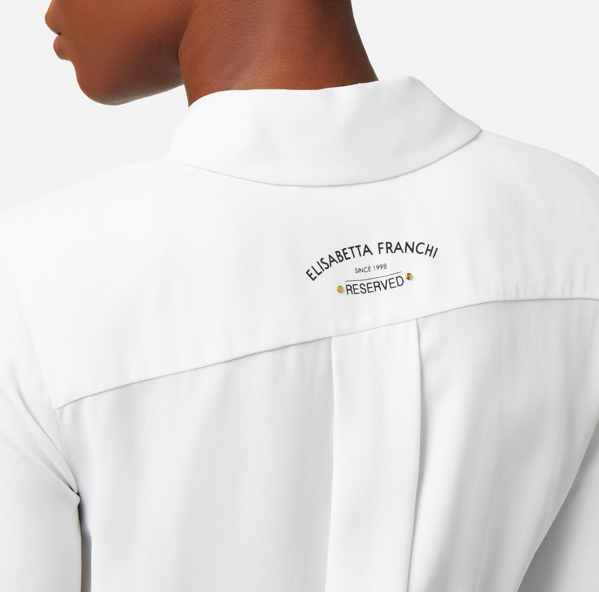 Blouse in viscose georgette fabric with logo print - Elisabetta Franchi® Outlet