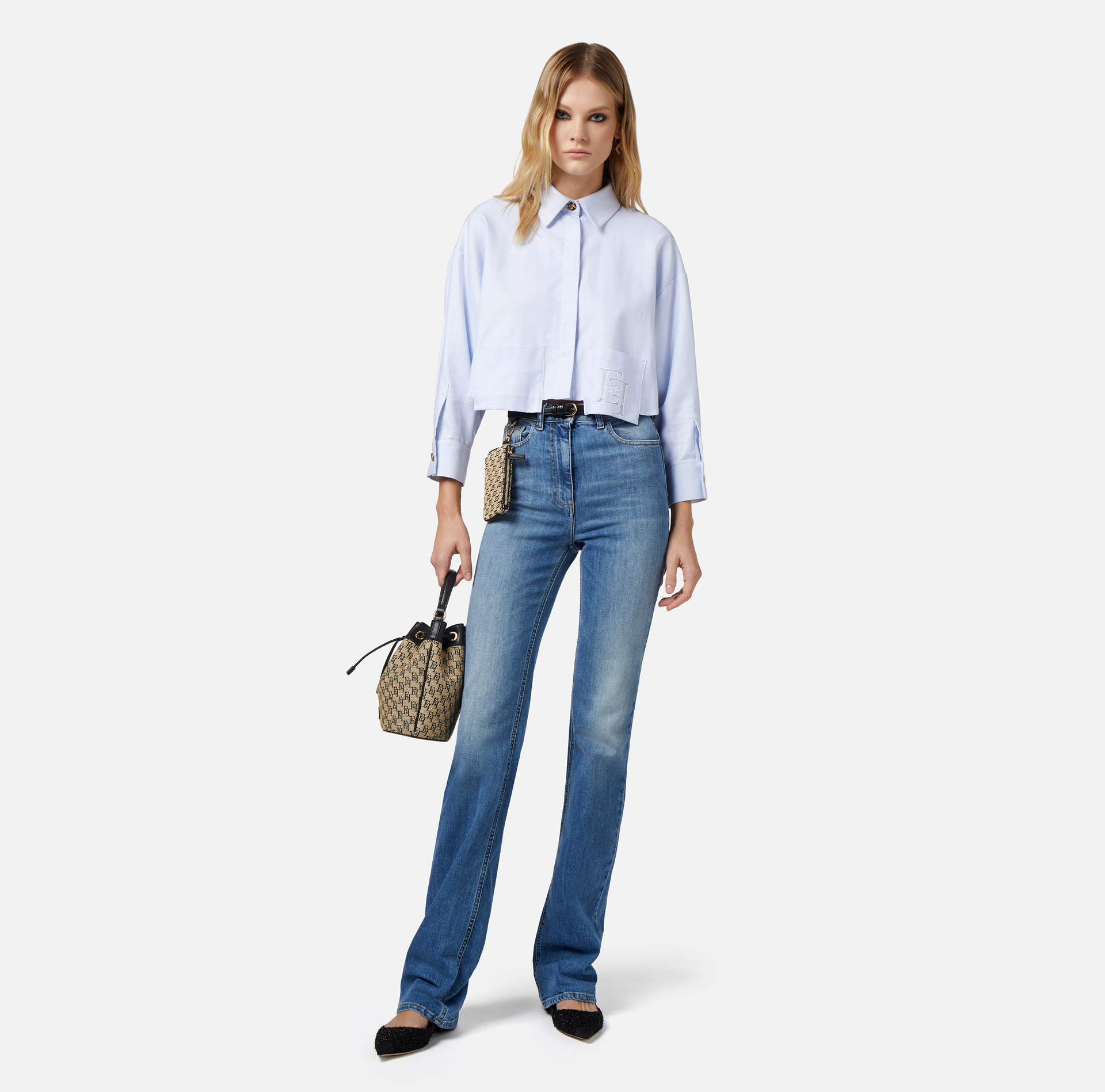 Cropped cotton poplin shirt - Elisabetta Franchi® Outlet