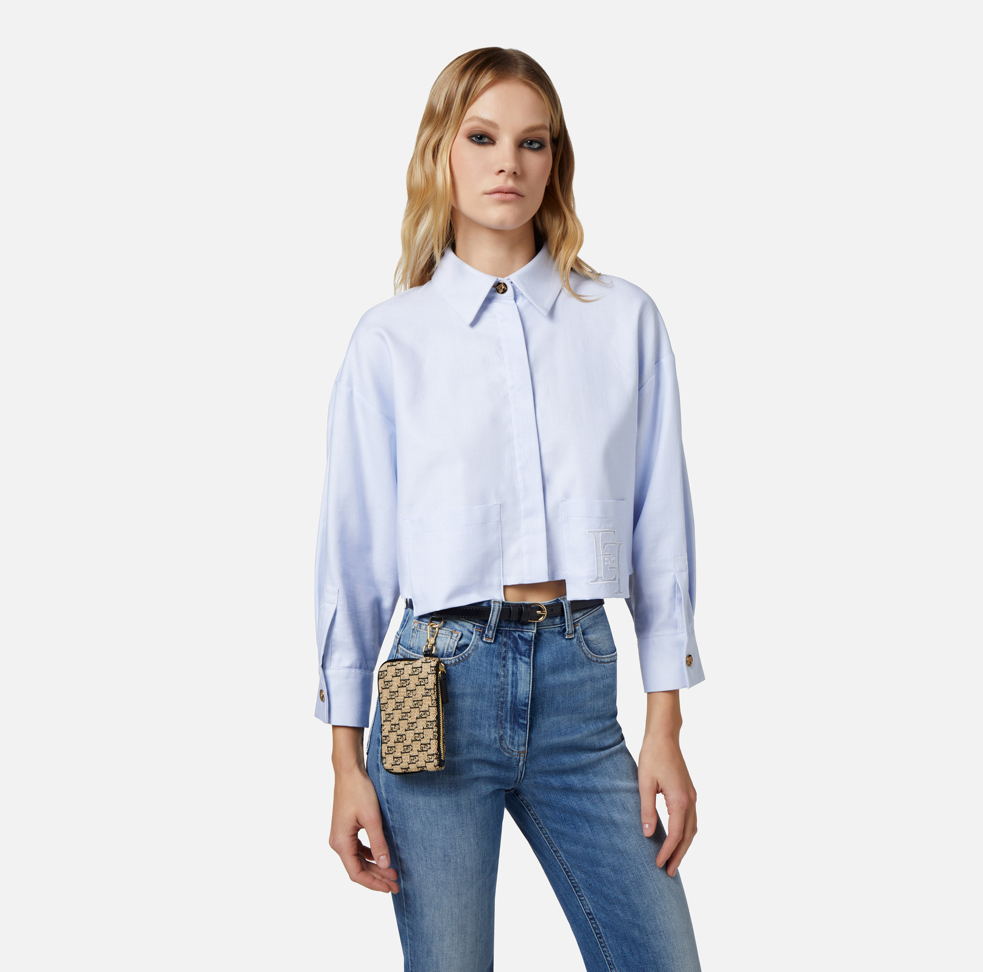 Cropped cotton poplin shirt - Elisabetta Franchi® Outlet