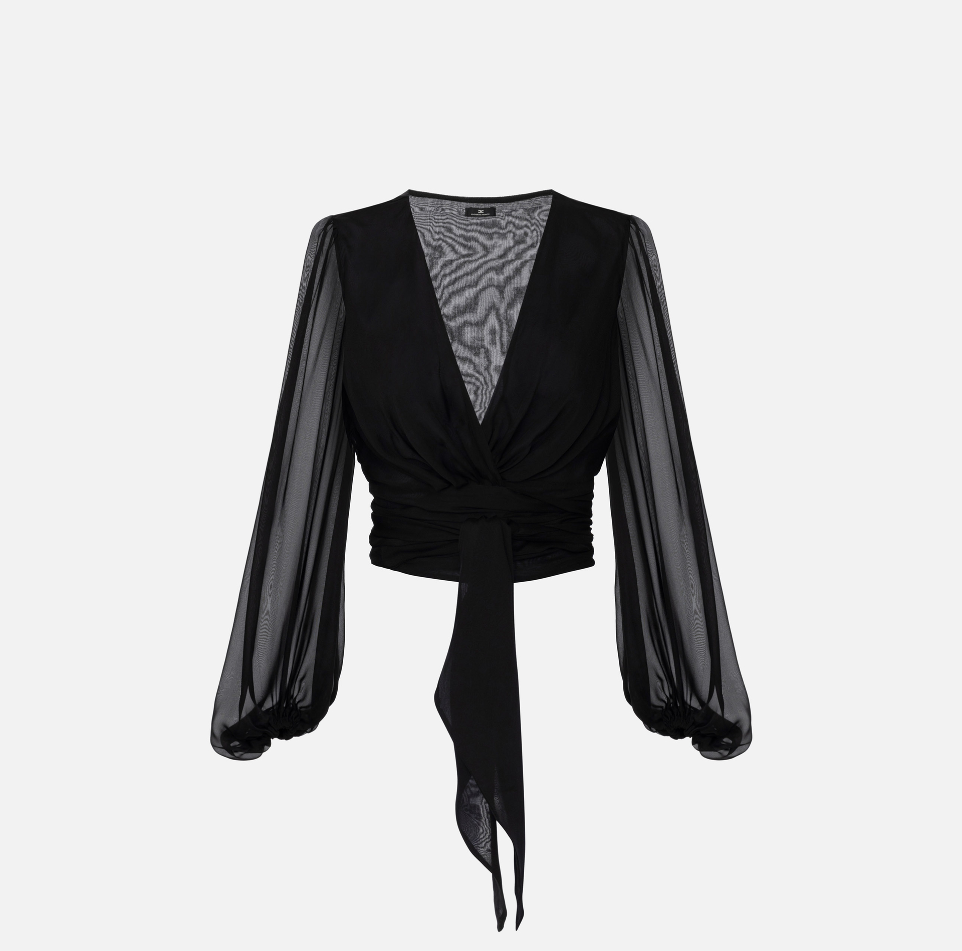 Silk voile blouse with sash belt - Elisabetta Franchi® Outlet