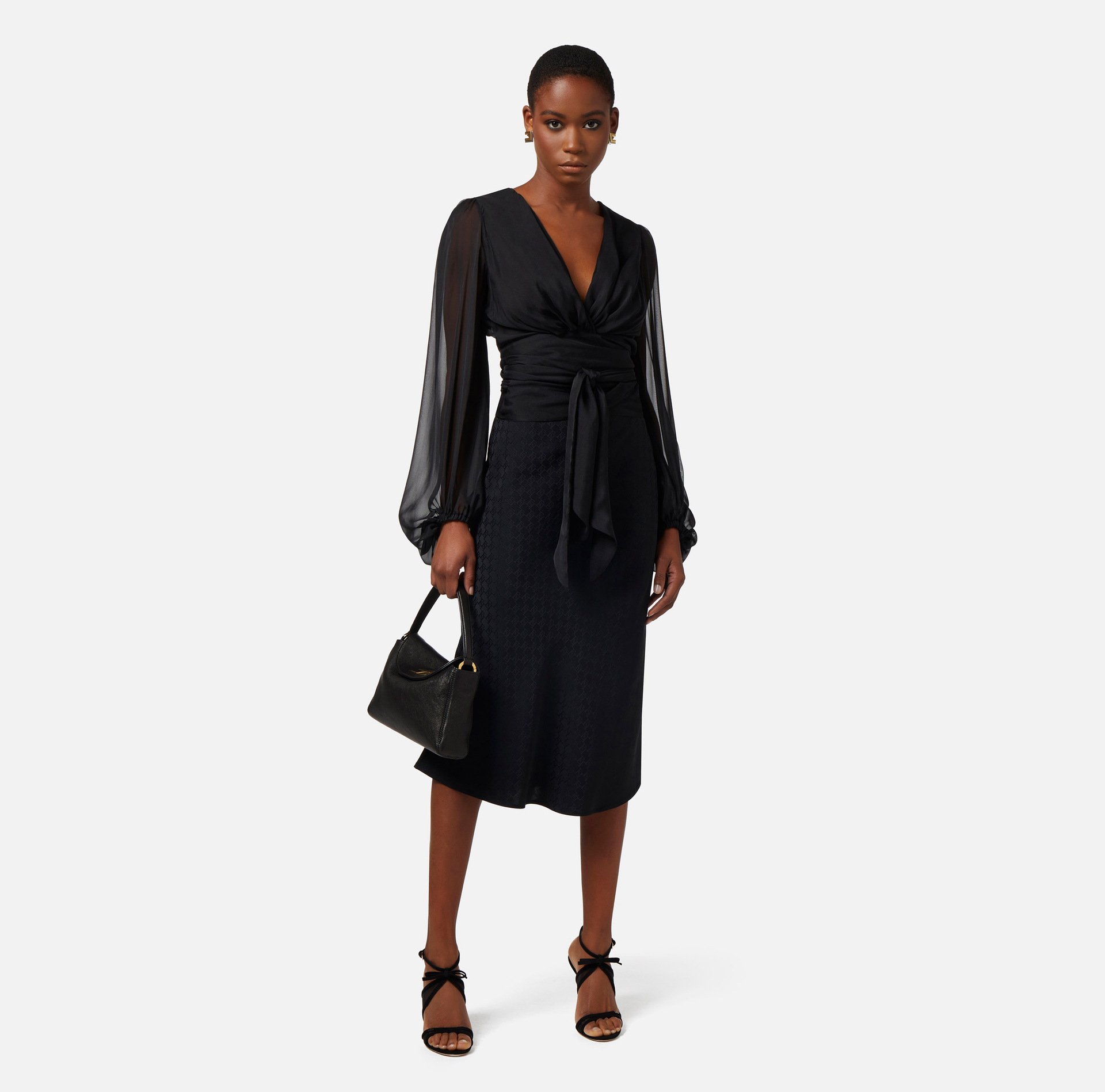 Silk voile blouse with sash belt - Elisabetta Franchi® Outlet