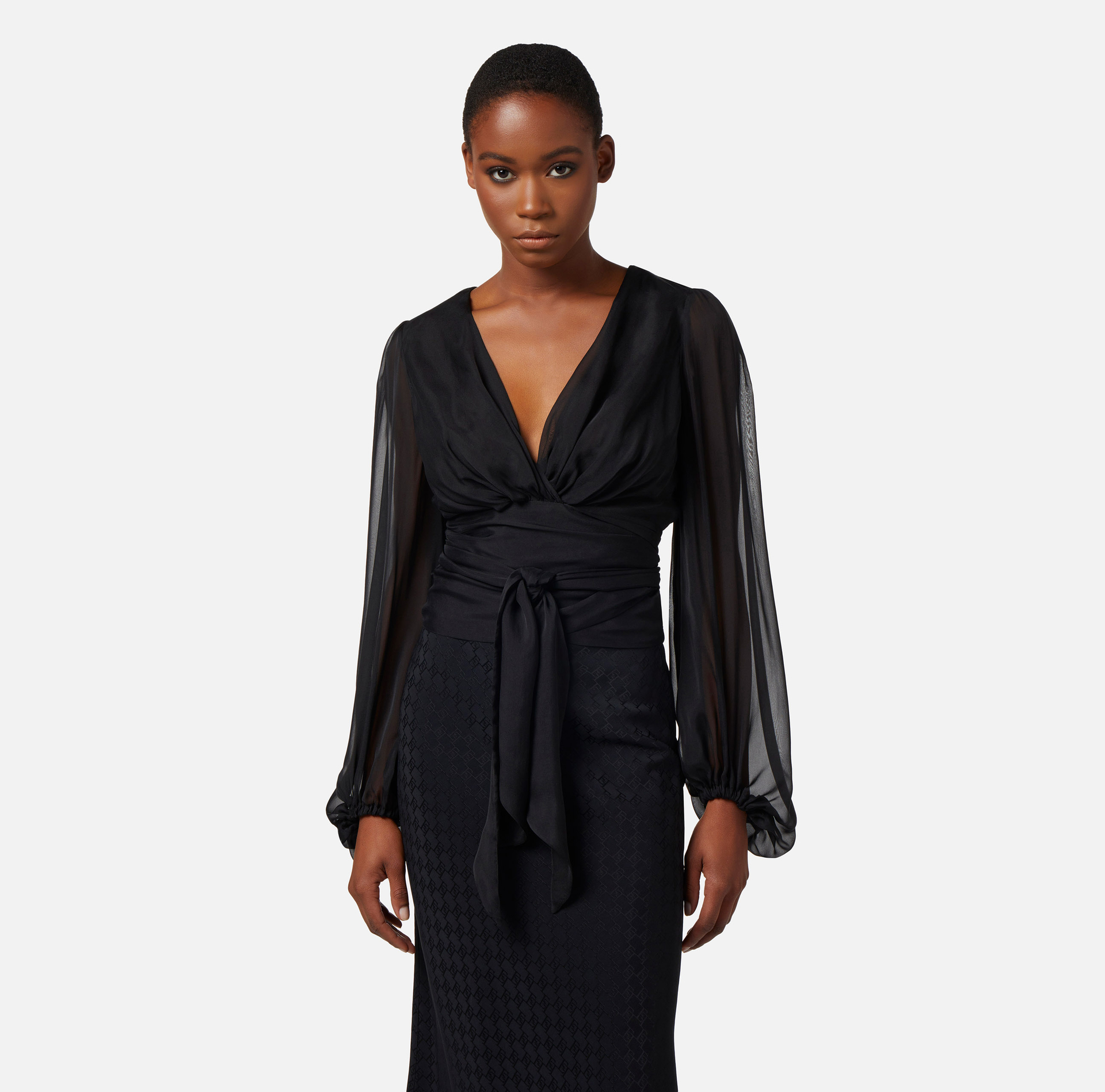 Silk voile blouse with sash belt - Elisabetta Franchi® Outlet