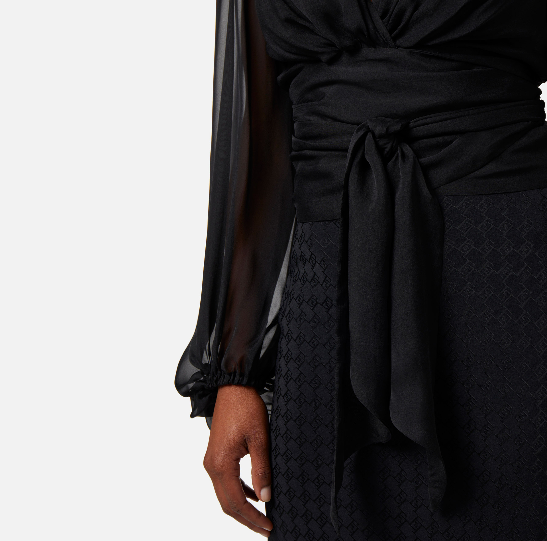 Silk voile blouse with sash belt - Elisabetta Franchi® Outlet