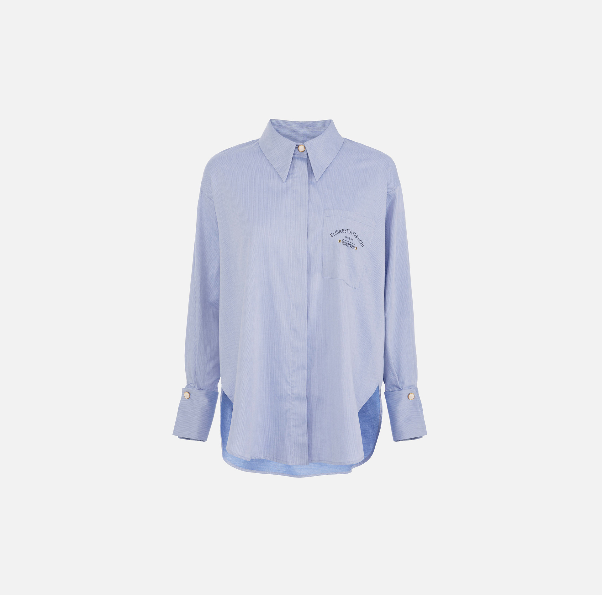 Flared cotton poplin shirt with logo embroidery - Elisabetta Franchi® Outlet