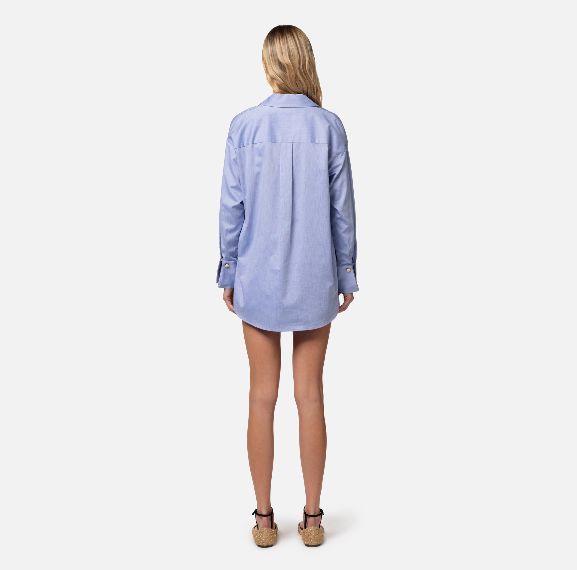 Flared cotton poplin shirt with logo embroidery - Elisabetta Franchi® Outlet