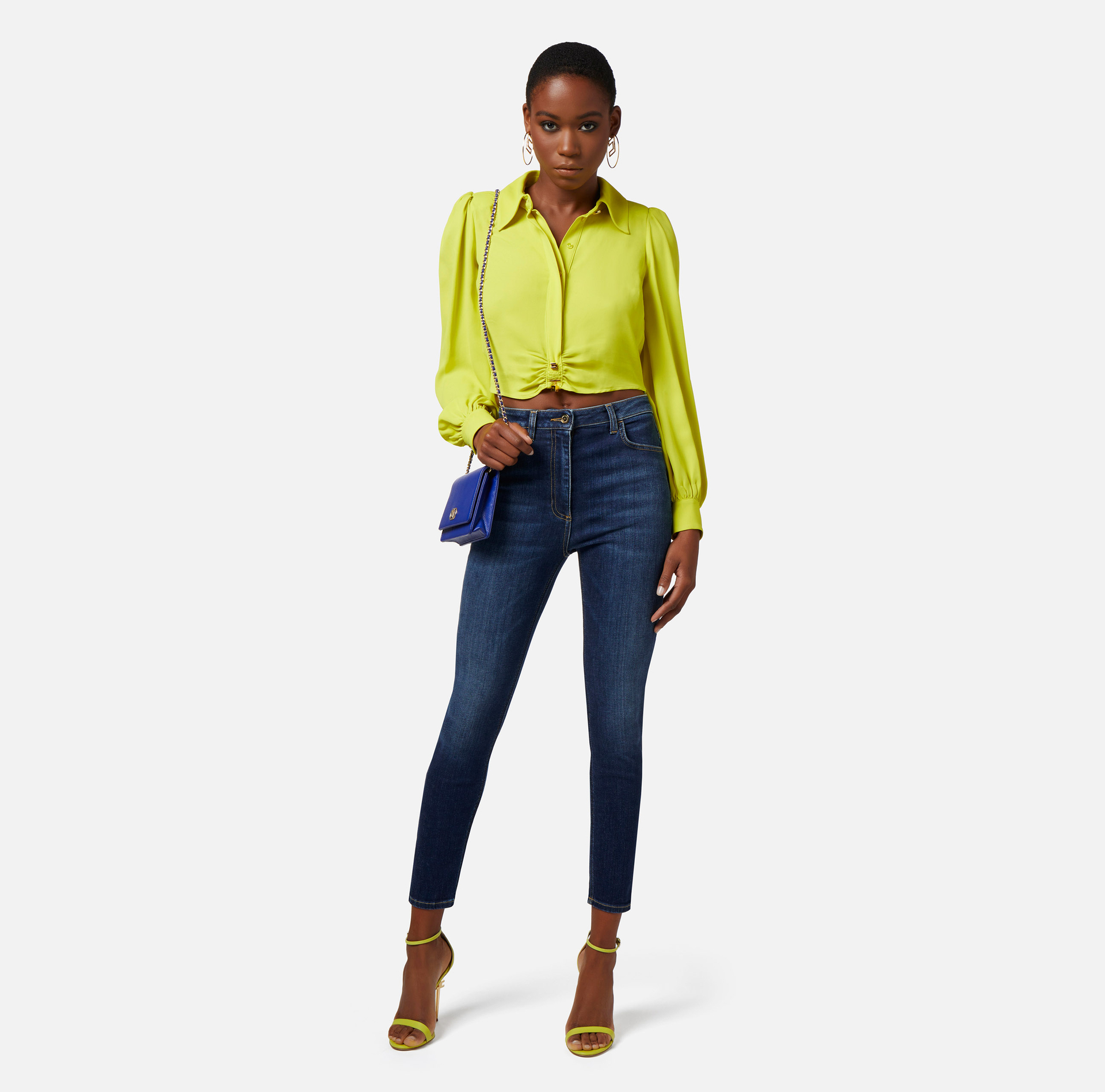 Camicia cropped in georgette di viscosa con arriccio - Elisabetta Franchi® Outlet