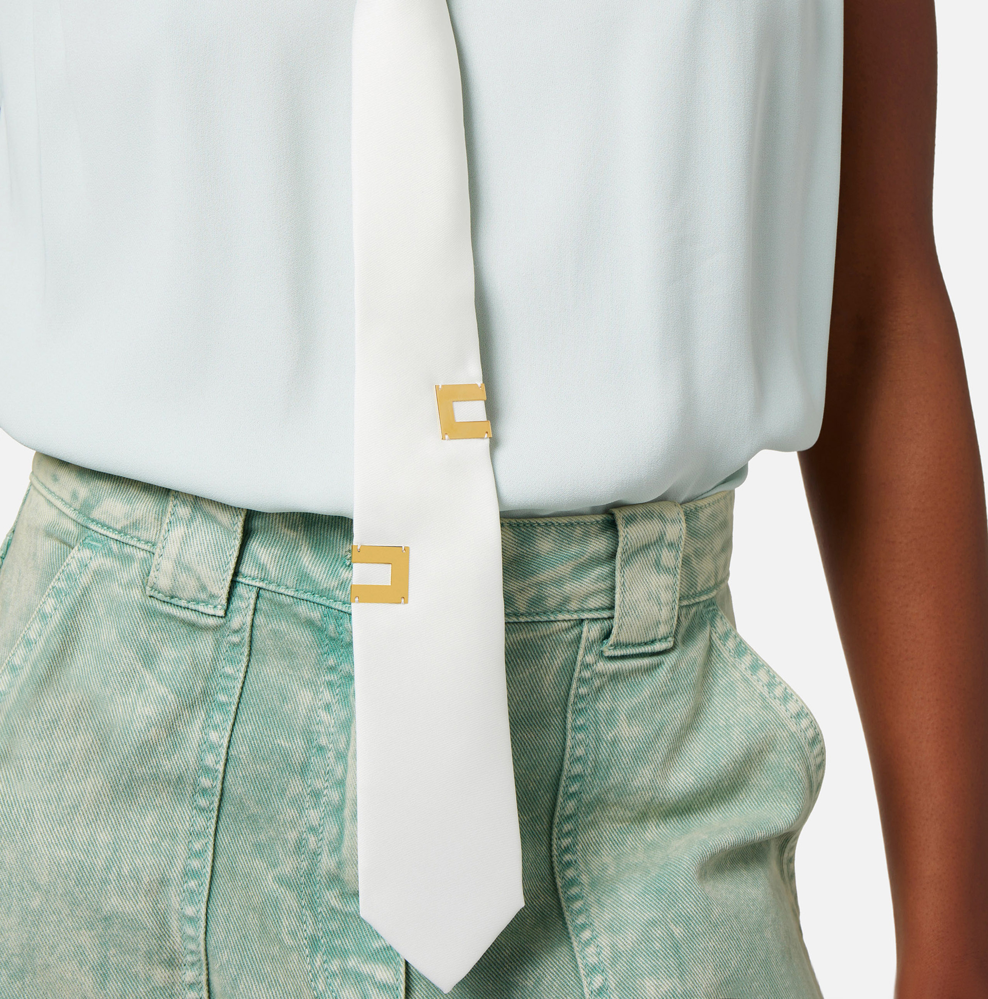 Flared blouse in viscose georgette fabric with lettering tie | Elisabetta Franchi® Outlet