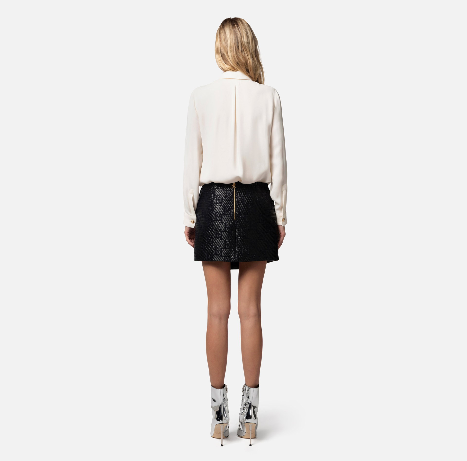 Straight blouse in viscose georgette fabric with lettering tie - Elisabetta Franchi® Outlet