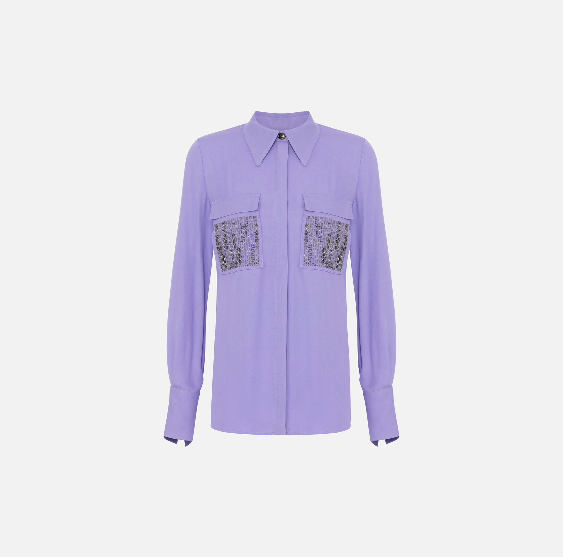 Blouse in viscose georgette fabric with embroidered pockets - Elisabetta Franchi® Outlet