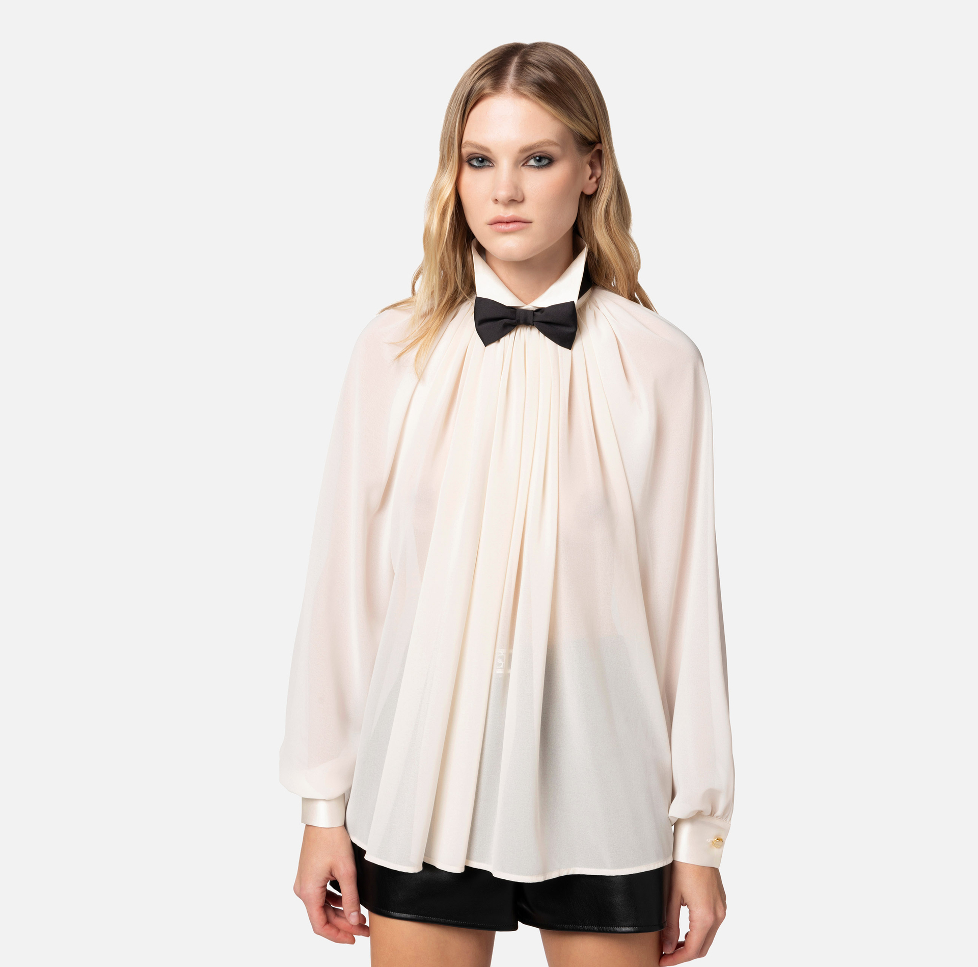 Blouse in georgette fabric with bow tie - Elisabetta Franchi® Outlet
