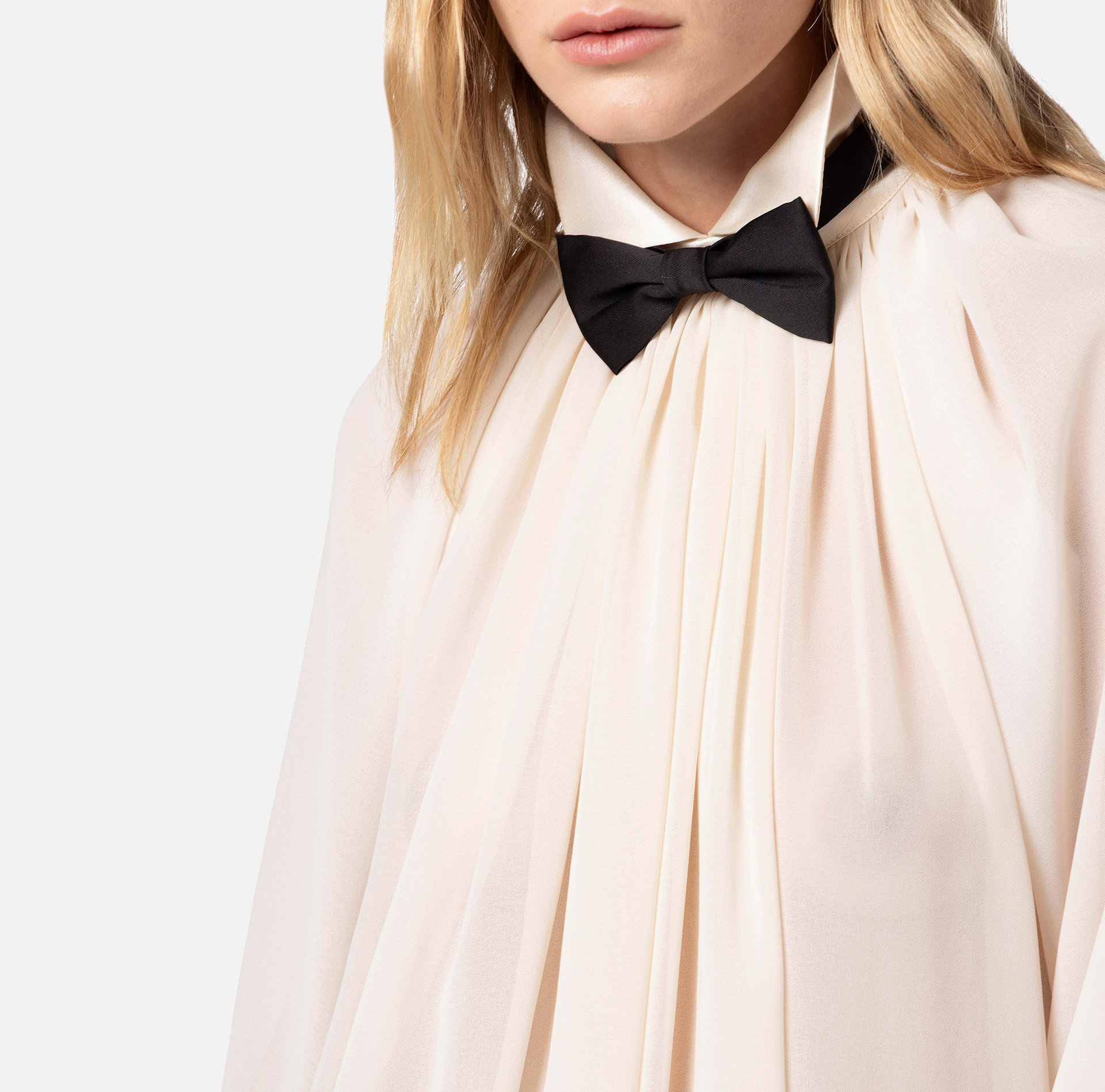 Blouse in georgette fabric with bow tie - Elisabetta Franchi® Outlet