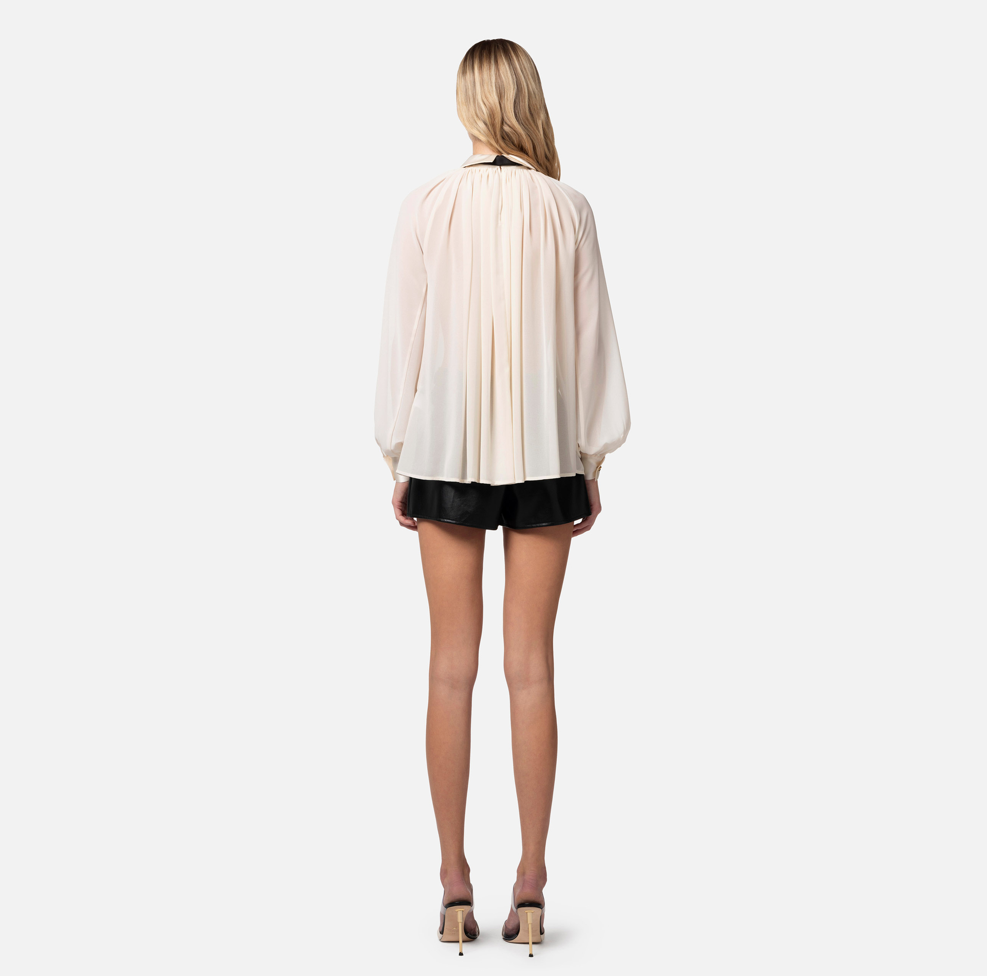 Blouse in georgette fabric with bow tie - Elisabetta Franchi® Outlet