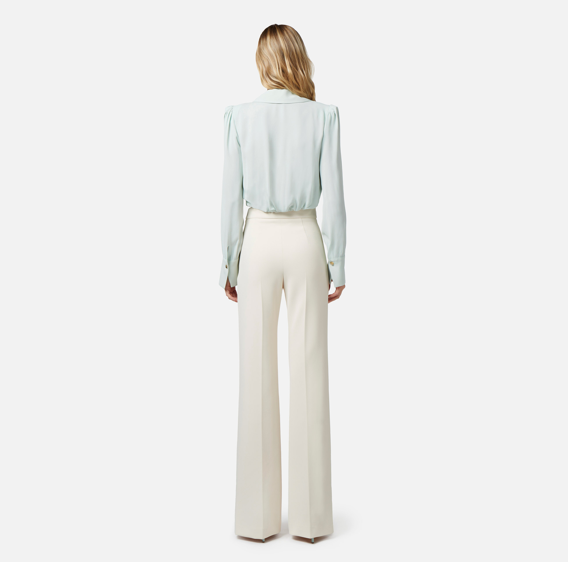 Cropped blouse in viscose georgette fabric with foulard scarf chain - Elisabetta Franchi® Outlet