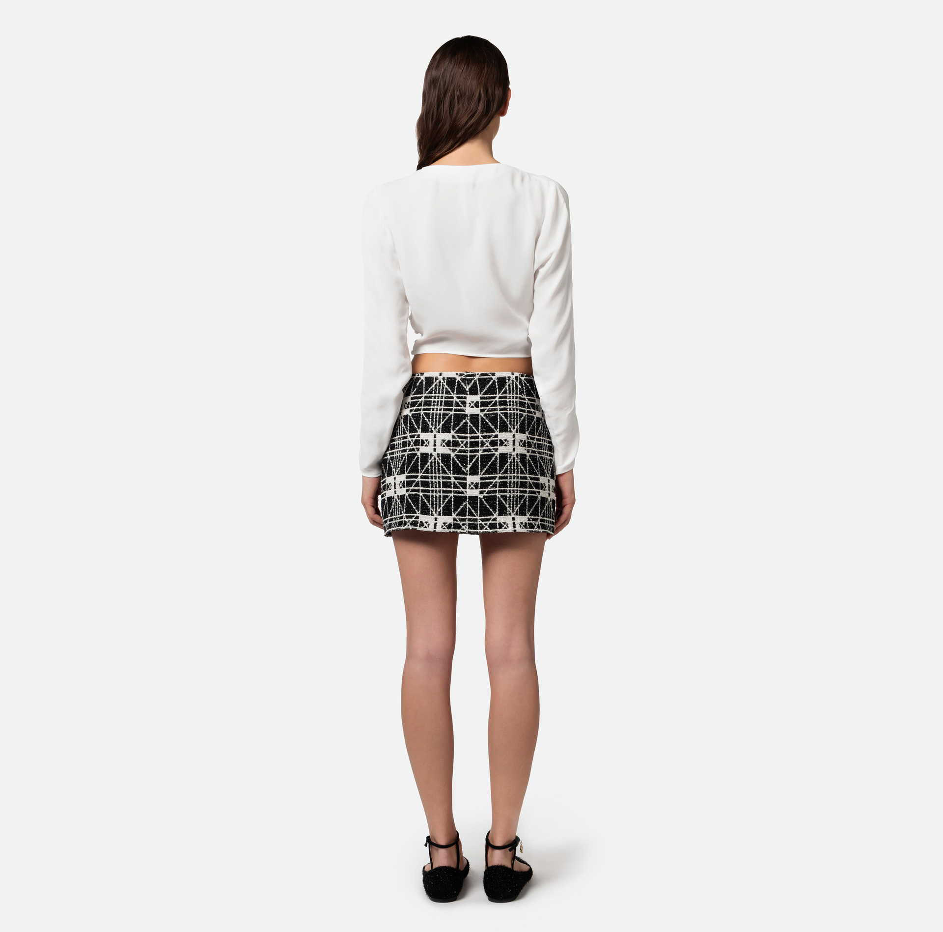 Cropped-Bluse aus Viskose-Georgette mit Tunnelzug - Elisabetta Franchi® Outlet