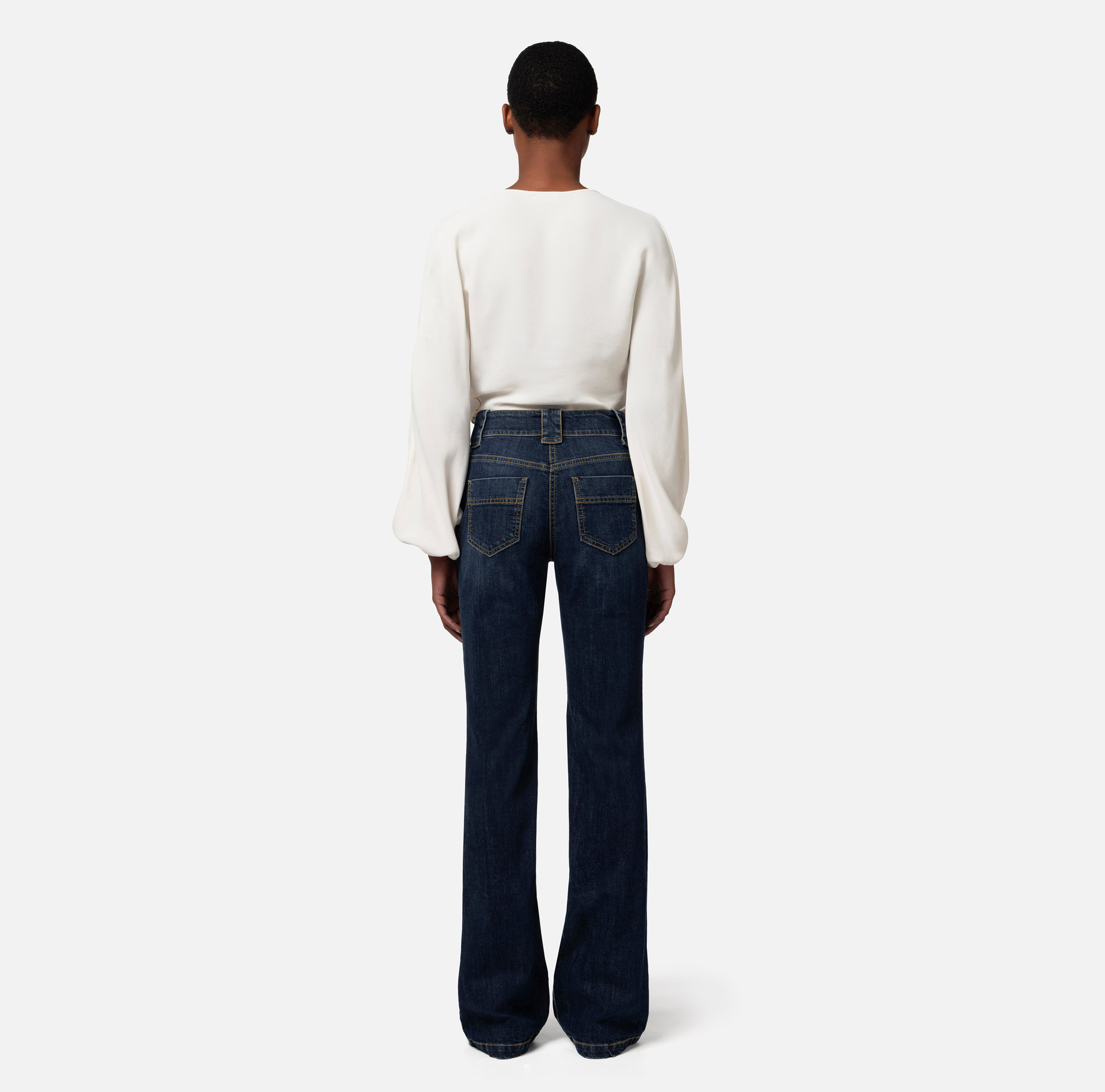 Cropped blouse in viscose georgette fabric with knot - Elisabetta Franchi® Outlet