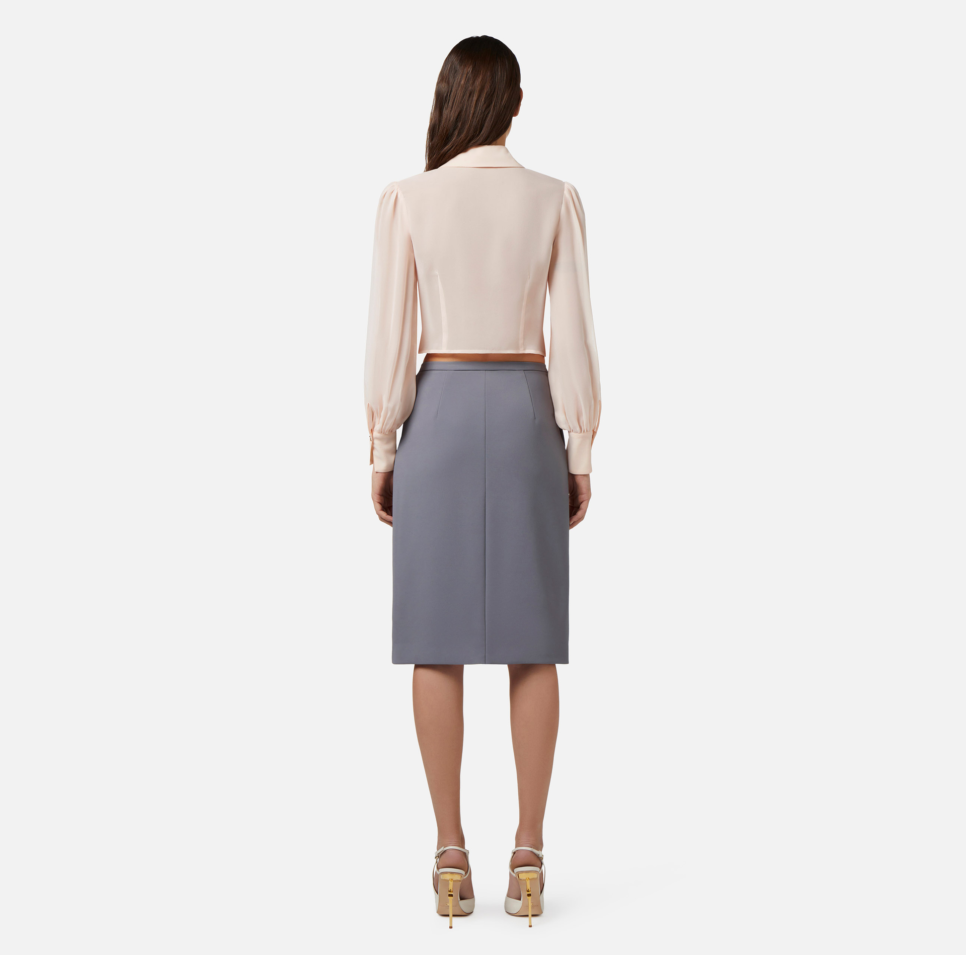Cropped blouse in silk georgette fabric with knot - Elisabetta Franchi® Outlet