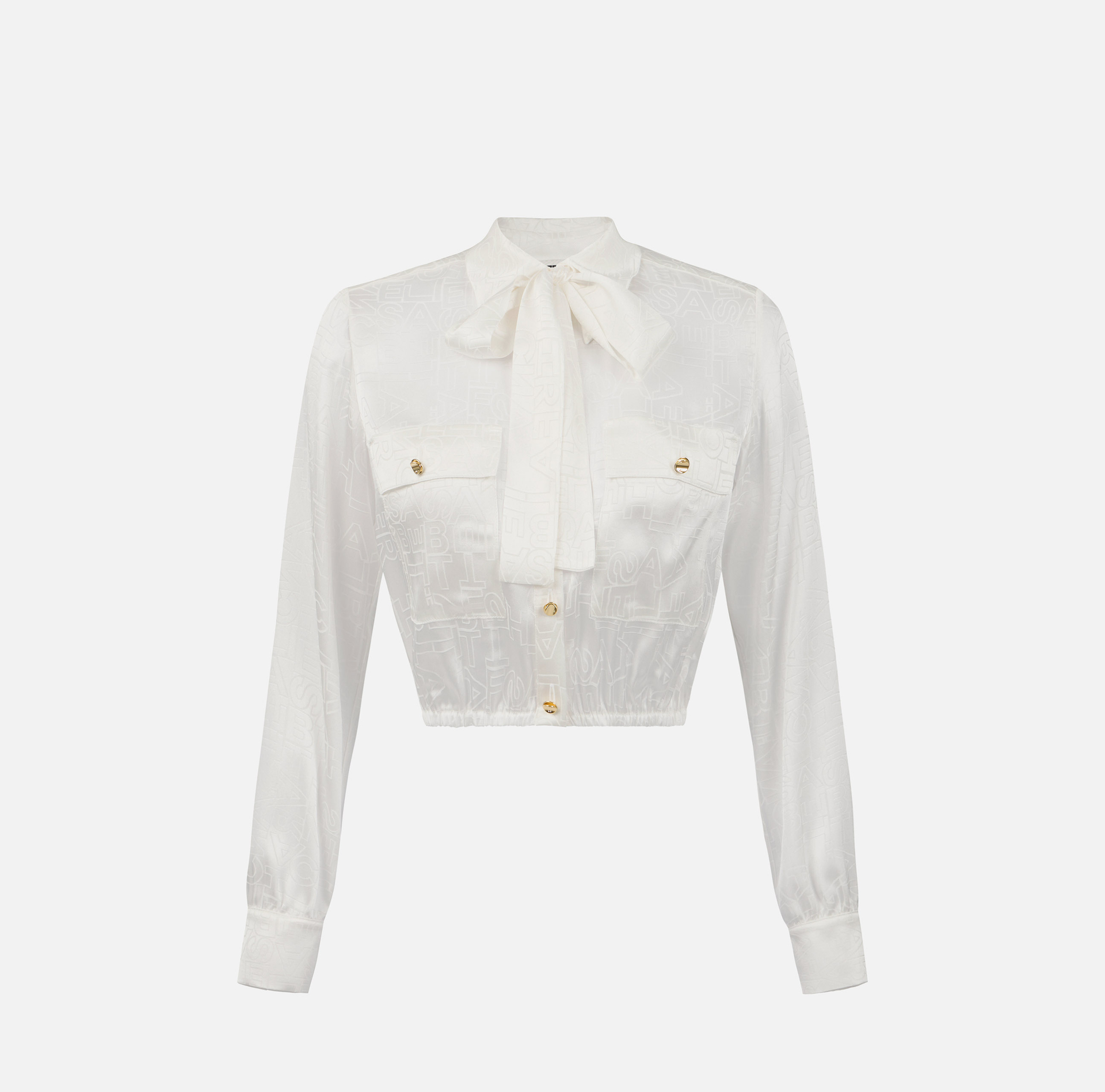 Cropped-Hemdbluse aus Jacquard-Satin mit Tuch | Elisabetta Franchi® Outlet