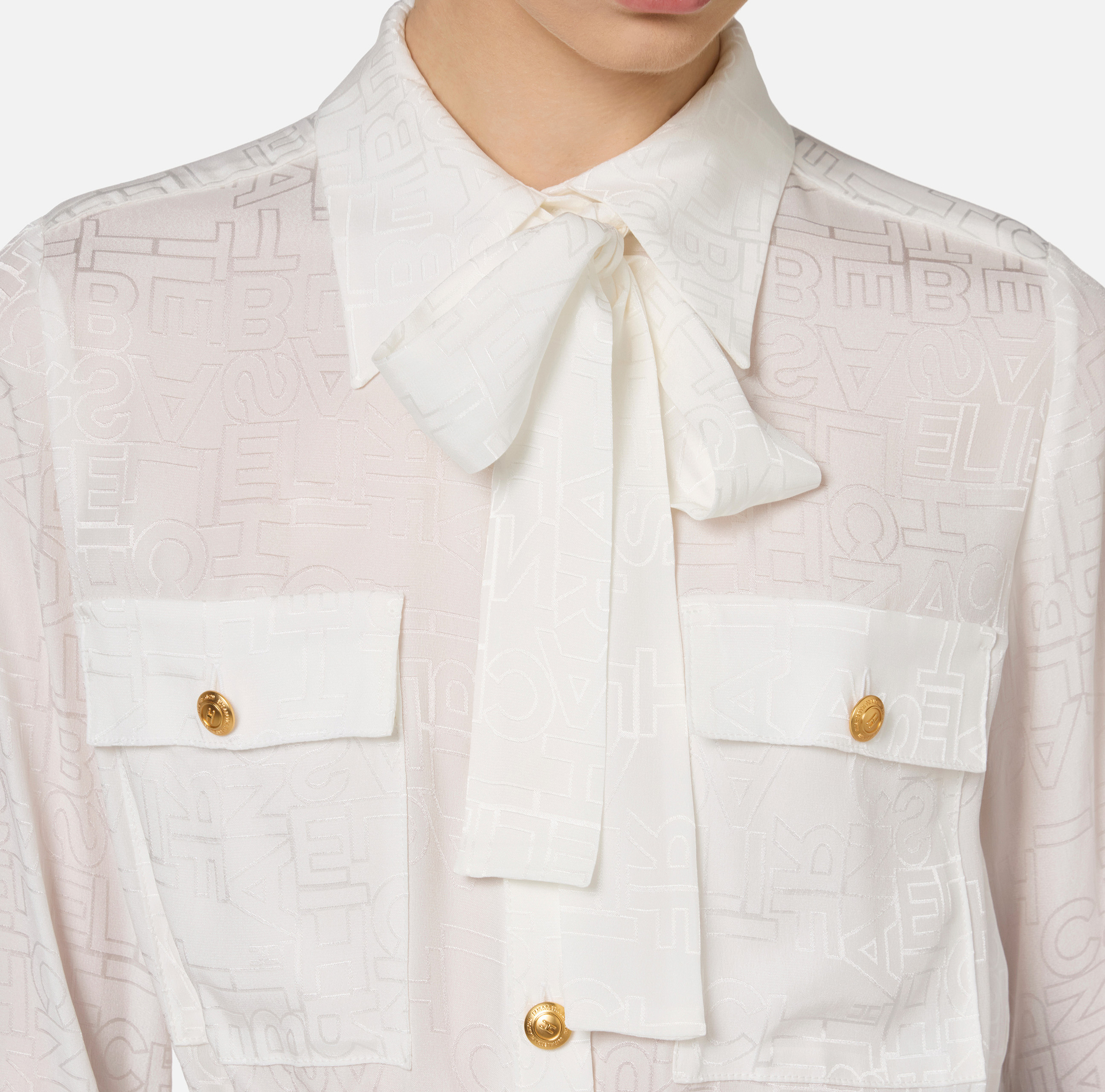 Cropped blouse in jacquard satin fabric with foulard scarf | Elisabetta Franchi® Outlet