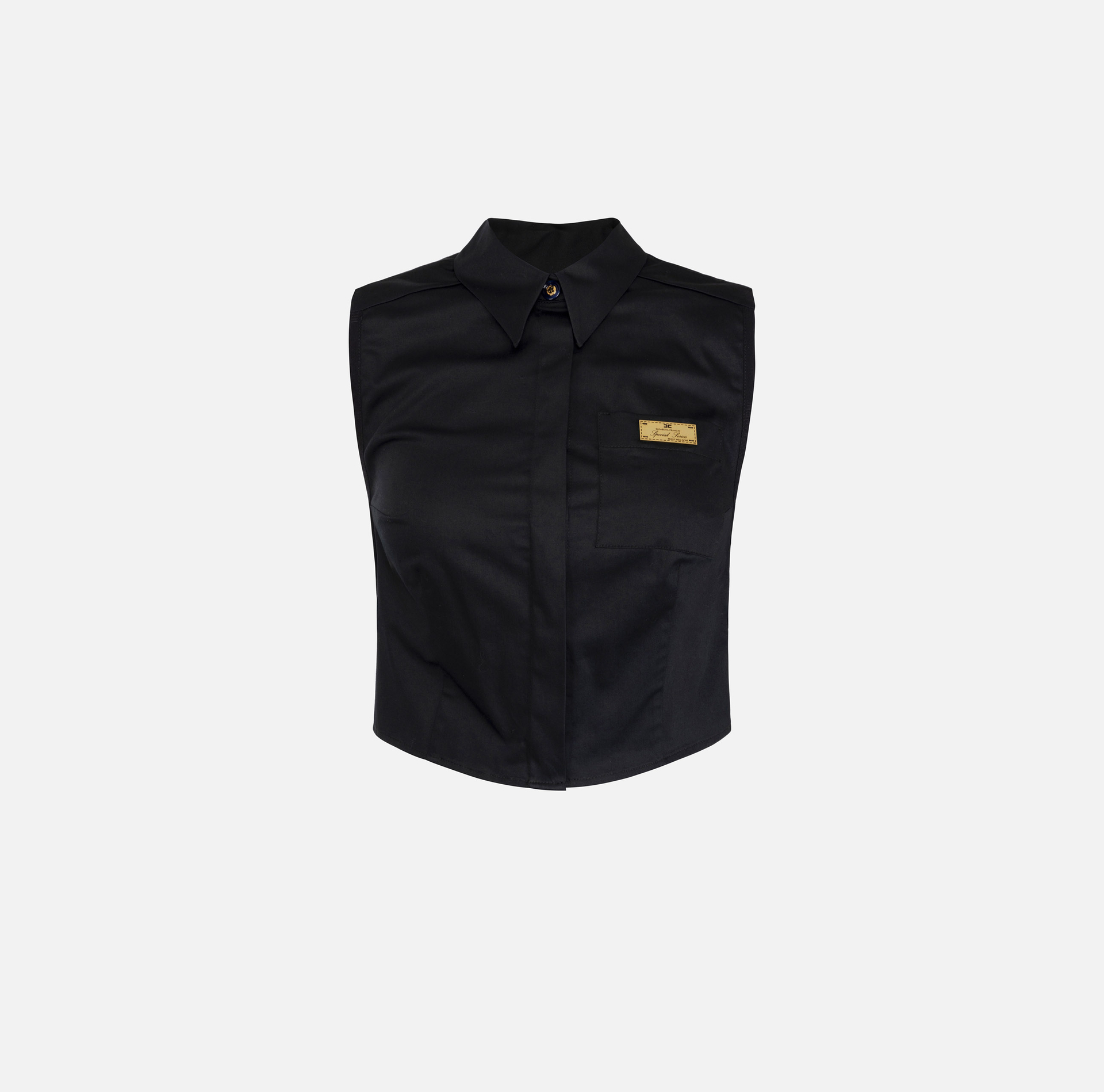 Sleeveless poplin shirt with logoed elastic features | Elisabetta Franchi® Outlet