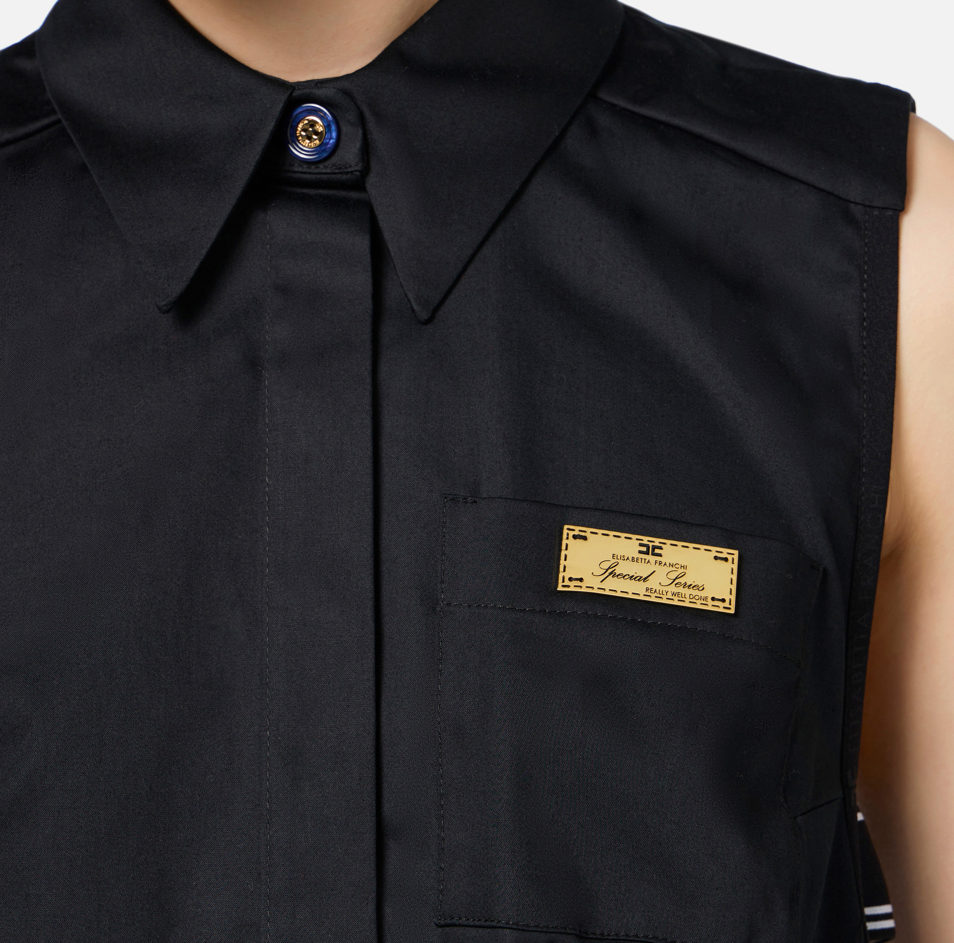 Sleeveless poplin shirt with logoed elastic features | Elisabetta Franchi® Outlet