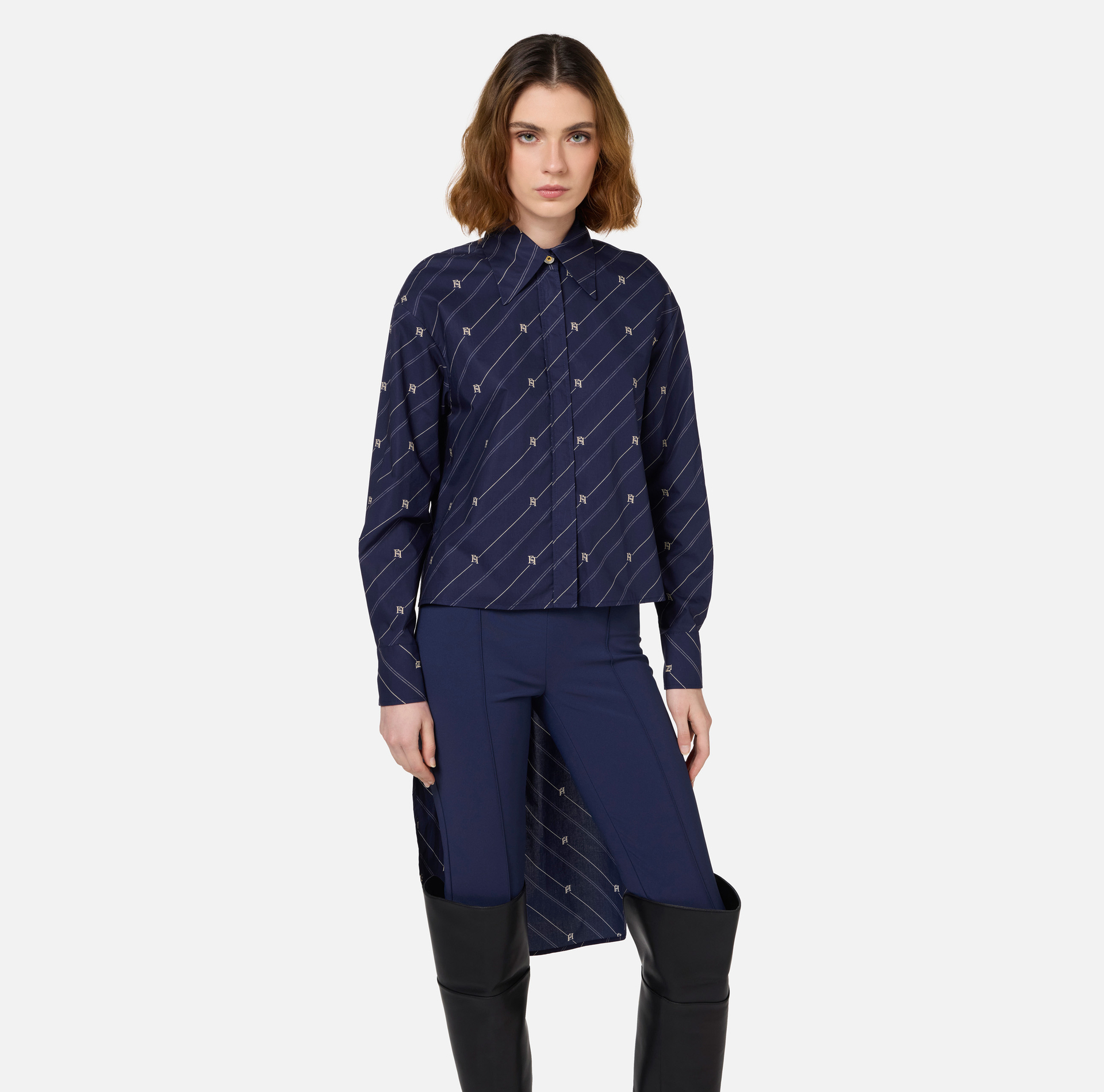 Chemise en popeline imprimée avec fond asymétrique | Elisabetta Franchi® Outlet