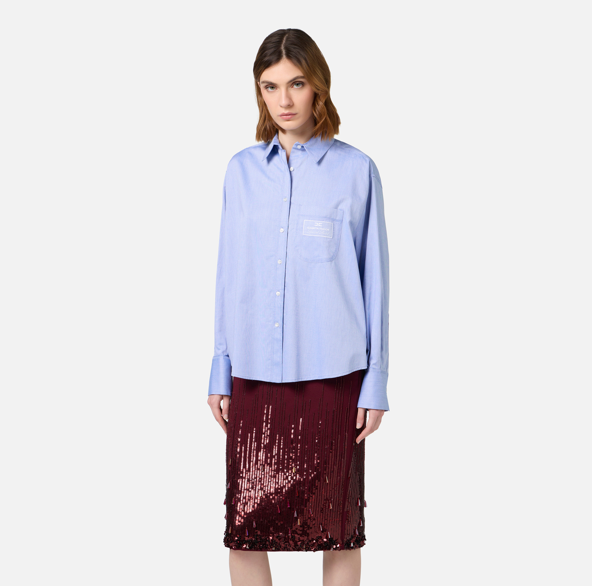Poplin shirt with logo label | Elisabetta Franchi® Outlet