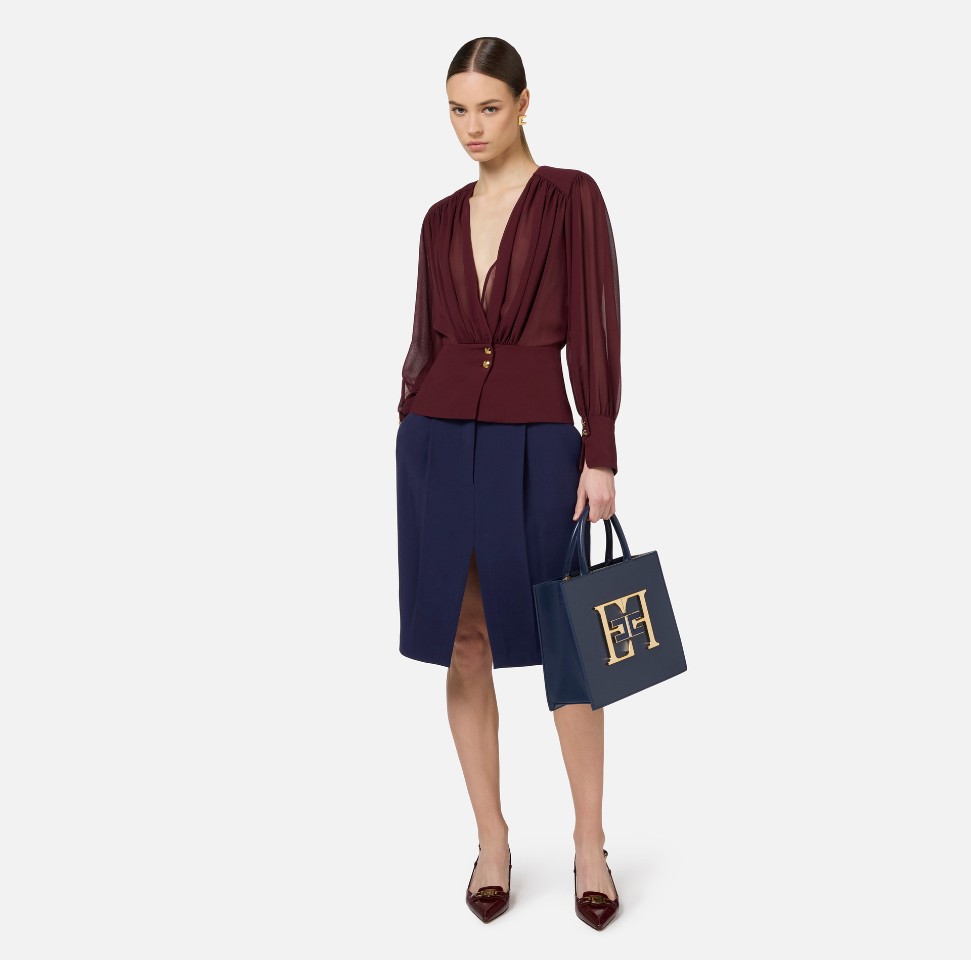 Bluse aus Georgette mit Schößchen | Elisabetta Franchi® Outlet