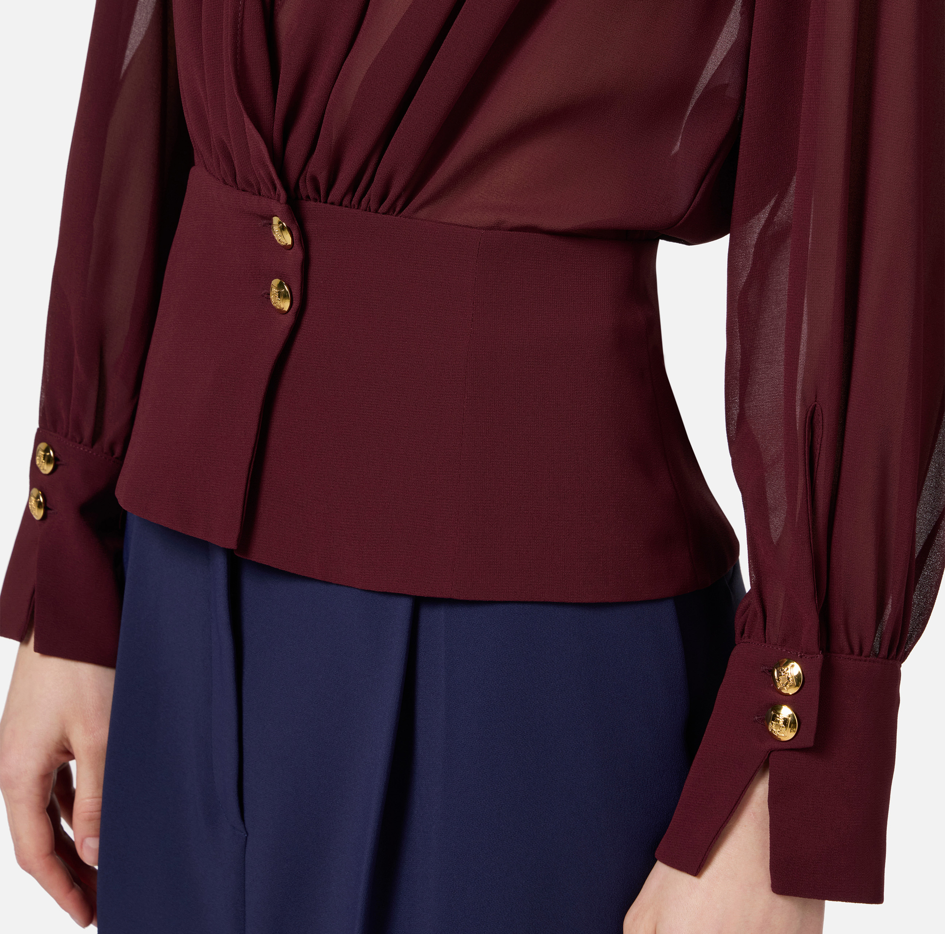 Blouse in georgette fabric with peplum | Elisabetta Franchi® Outlet