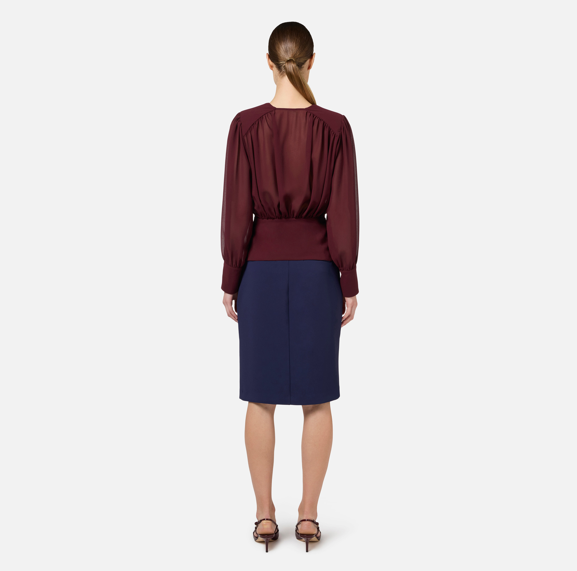 Blouse in georgette fabric with peplum | Elisabetta Franchi® Outlet