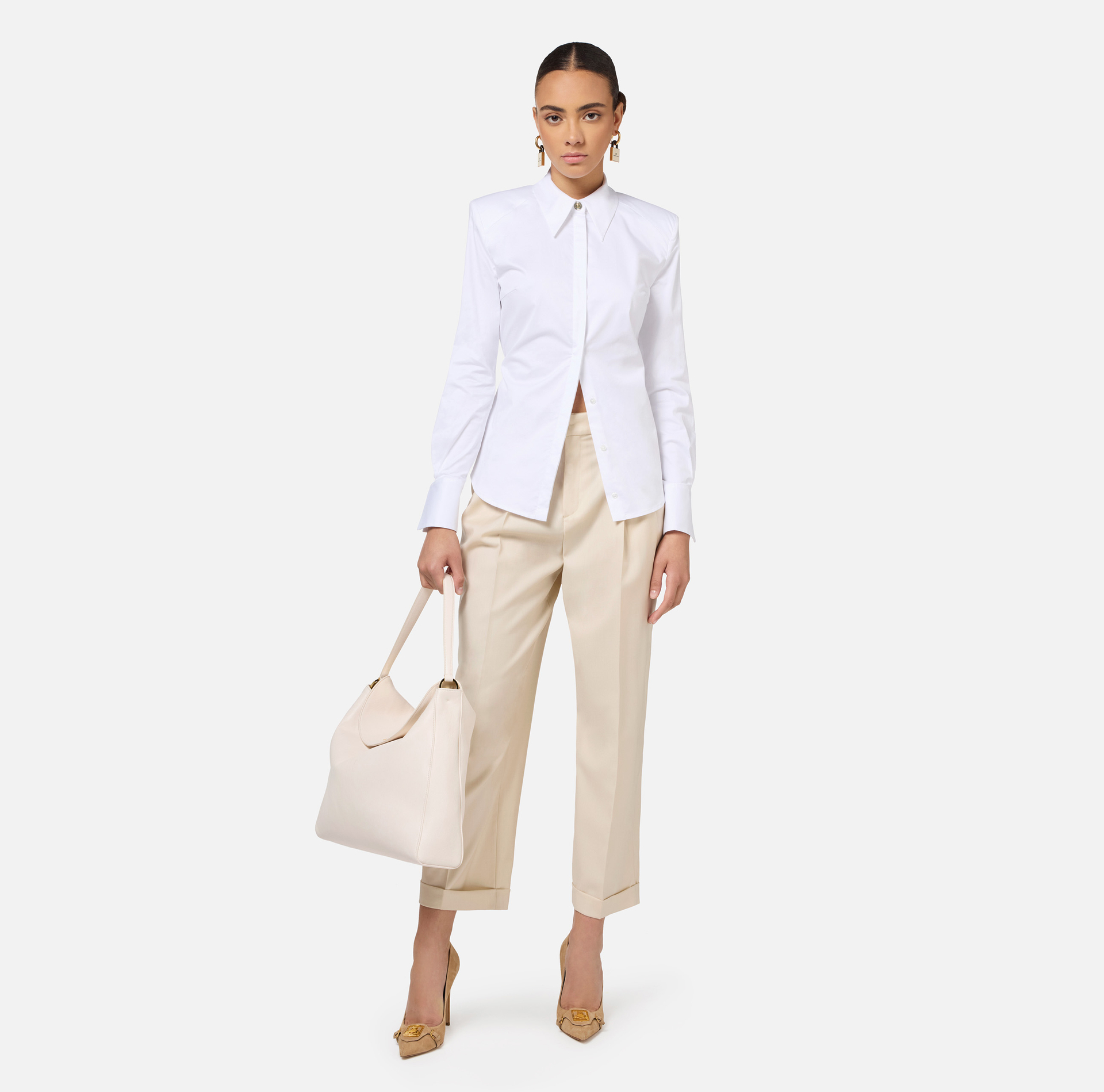 Poplin shirt with structured shoulders | Elisabetta Franchi® Outlet