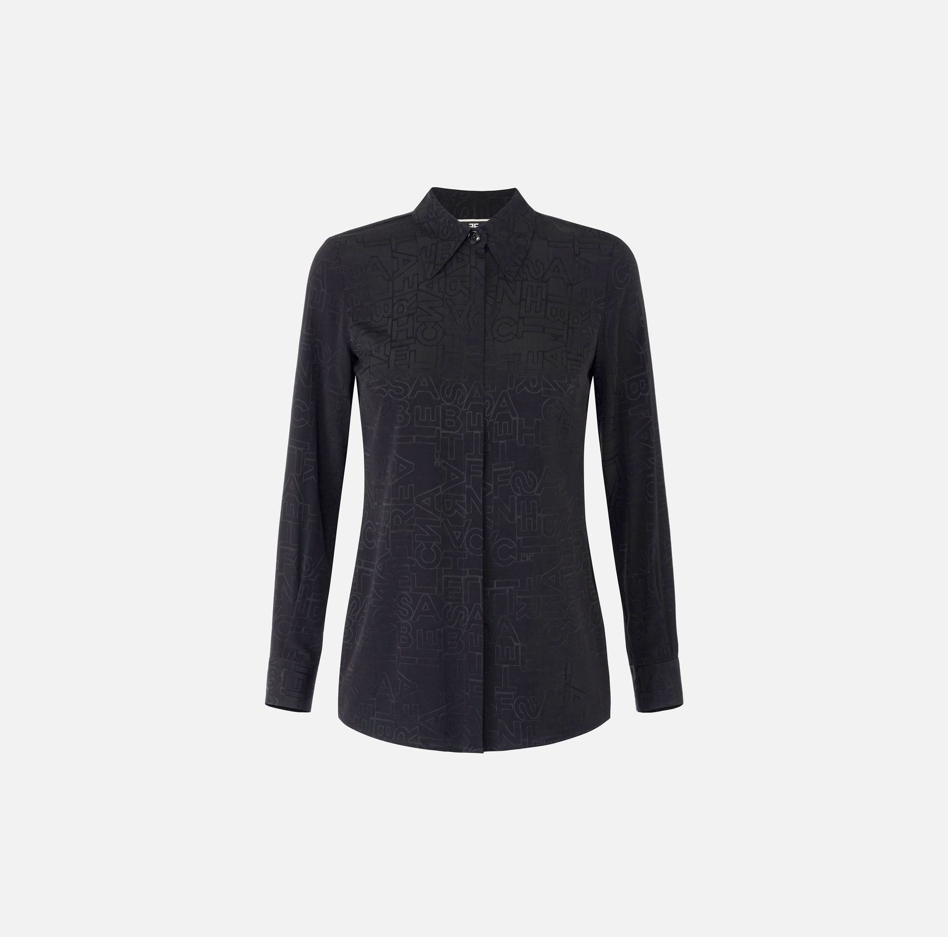 Blouse in jacquard georgette fabric with lettering | Elisabetta Franchi® Outlet