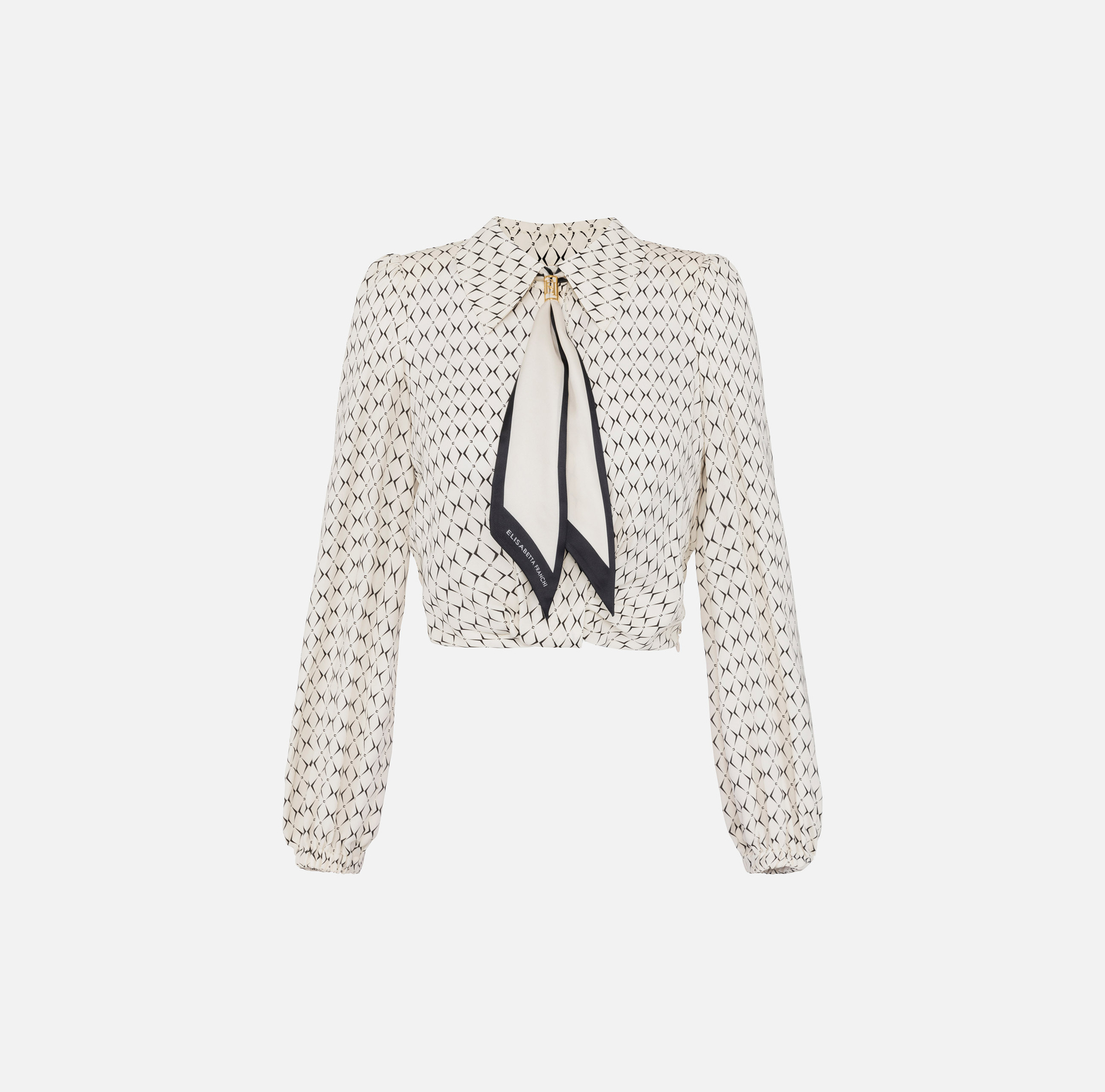Diamond print georgette cropped blouse with foulard scarf | Elisabetta Franchi® Outlet