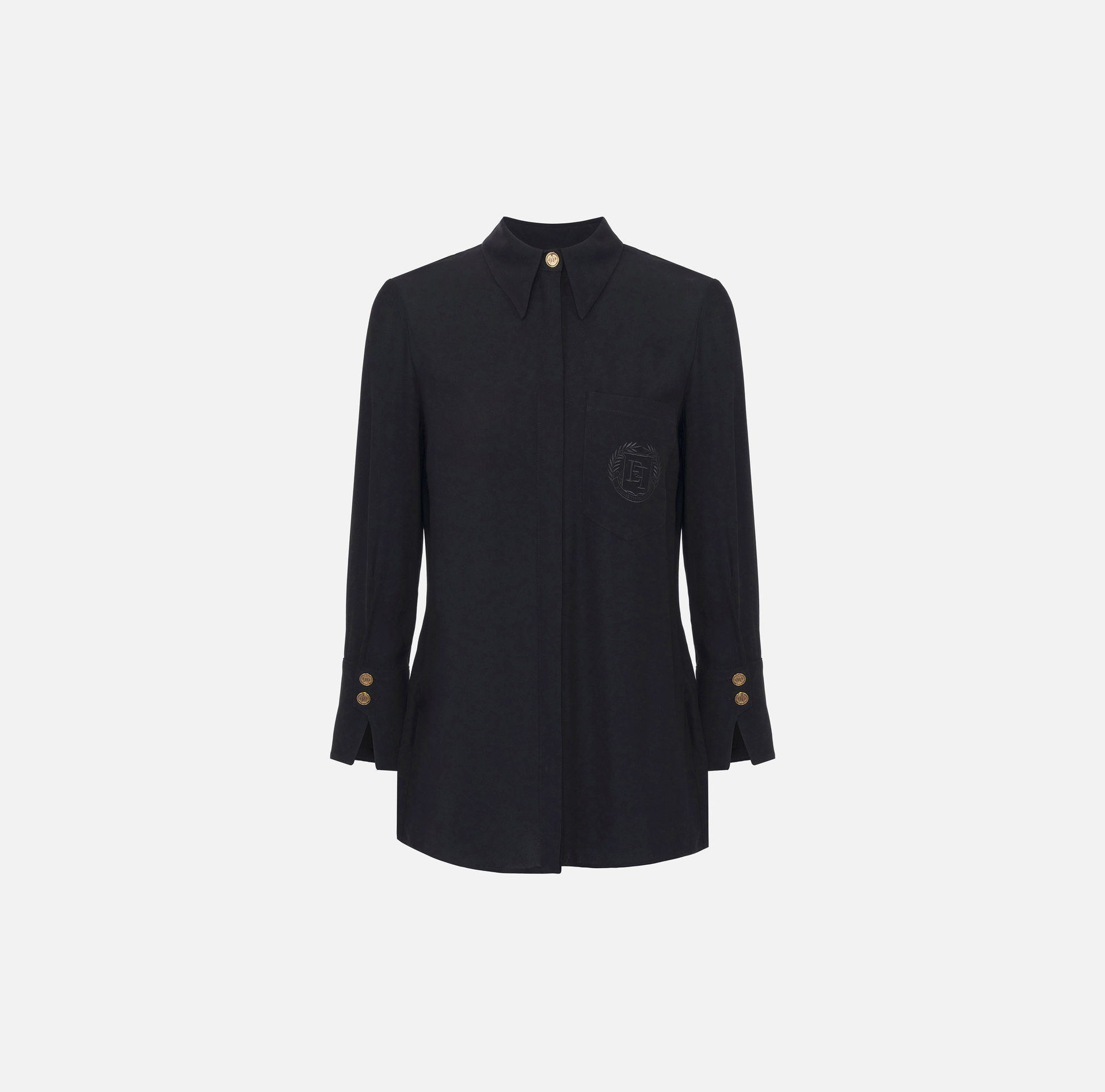 Blouse in georgette fabric with logo patch | Elisabetta Franchi® Outlet