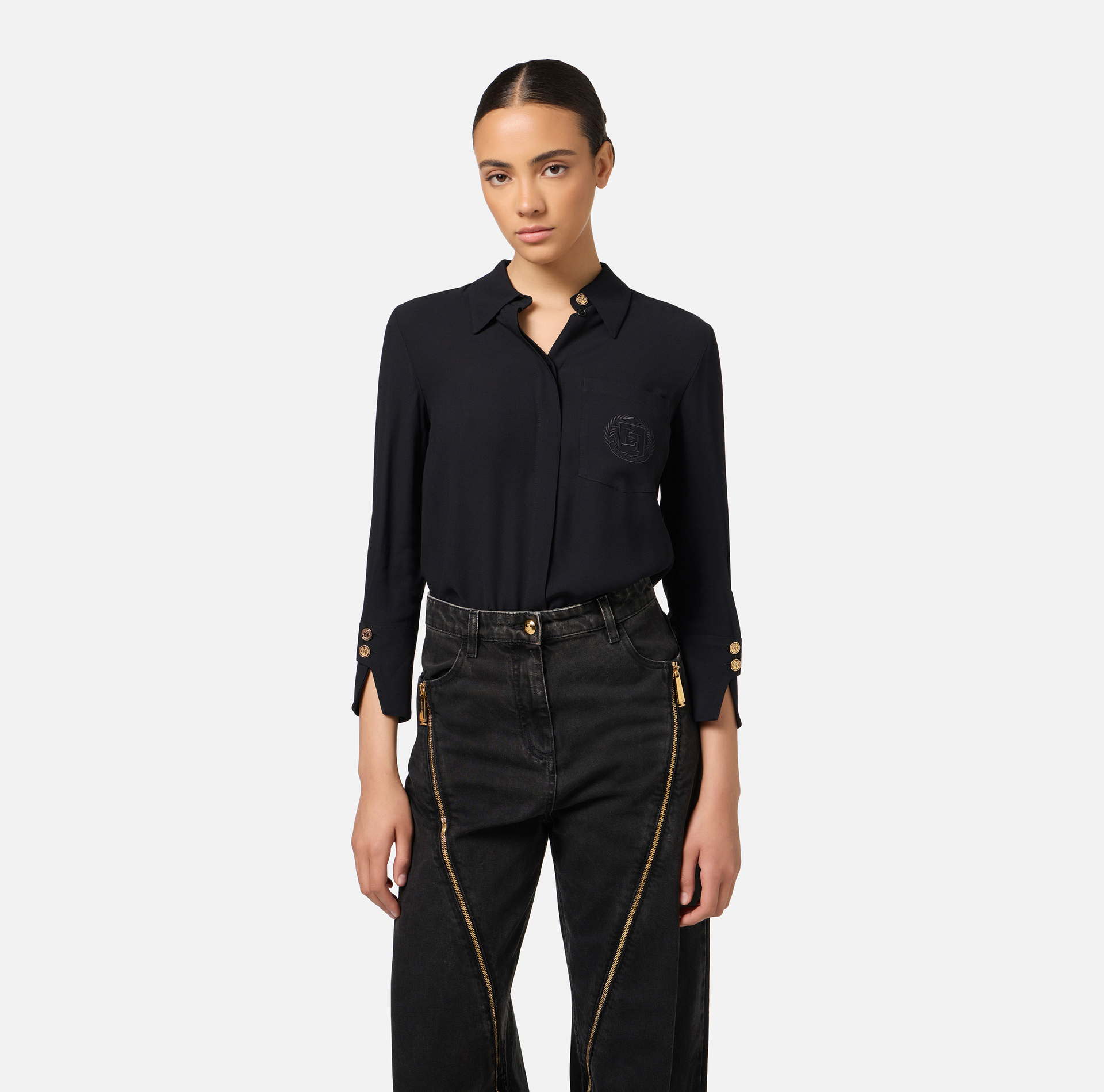 Chemise en georgette avec patch logo | Elisabetta Franchi® Outlet
