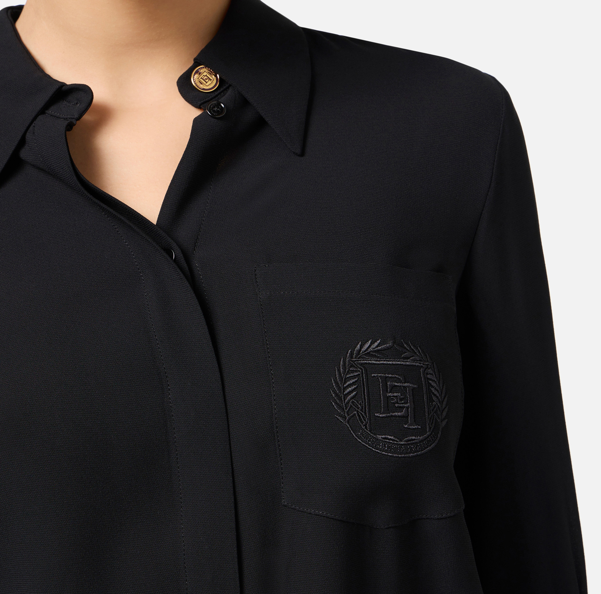 Chemise en georgette avec patch logo | Elisabetta Franchi® Outlet