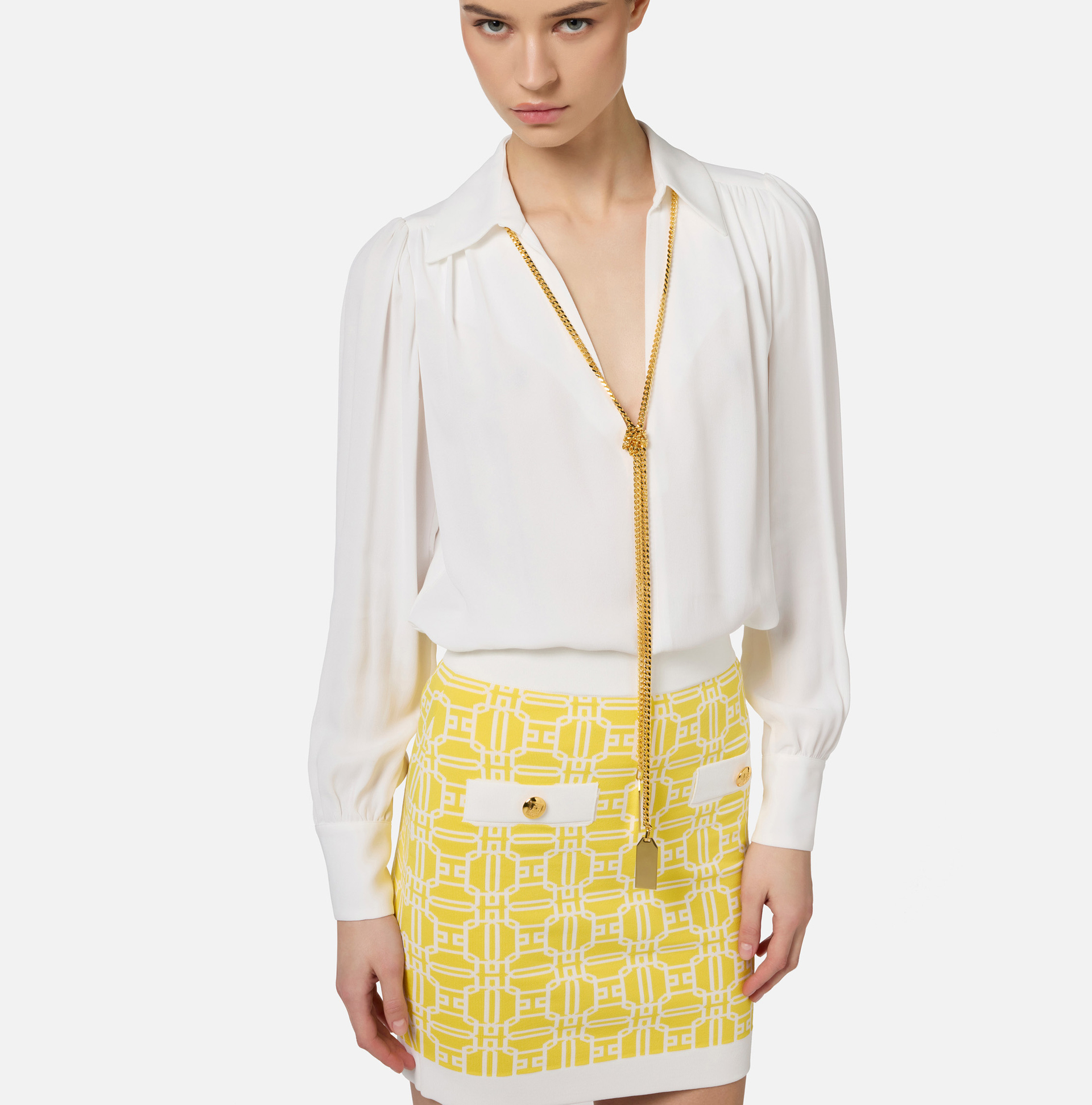 Blouse en georgette avec breloques collier | Elisabetta Franchi® Outlet