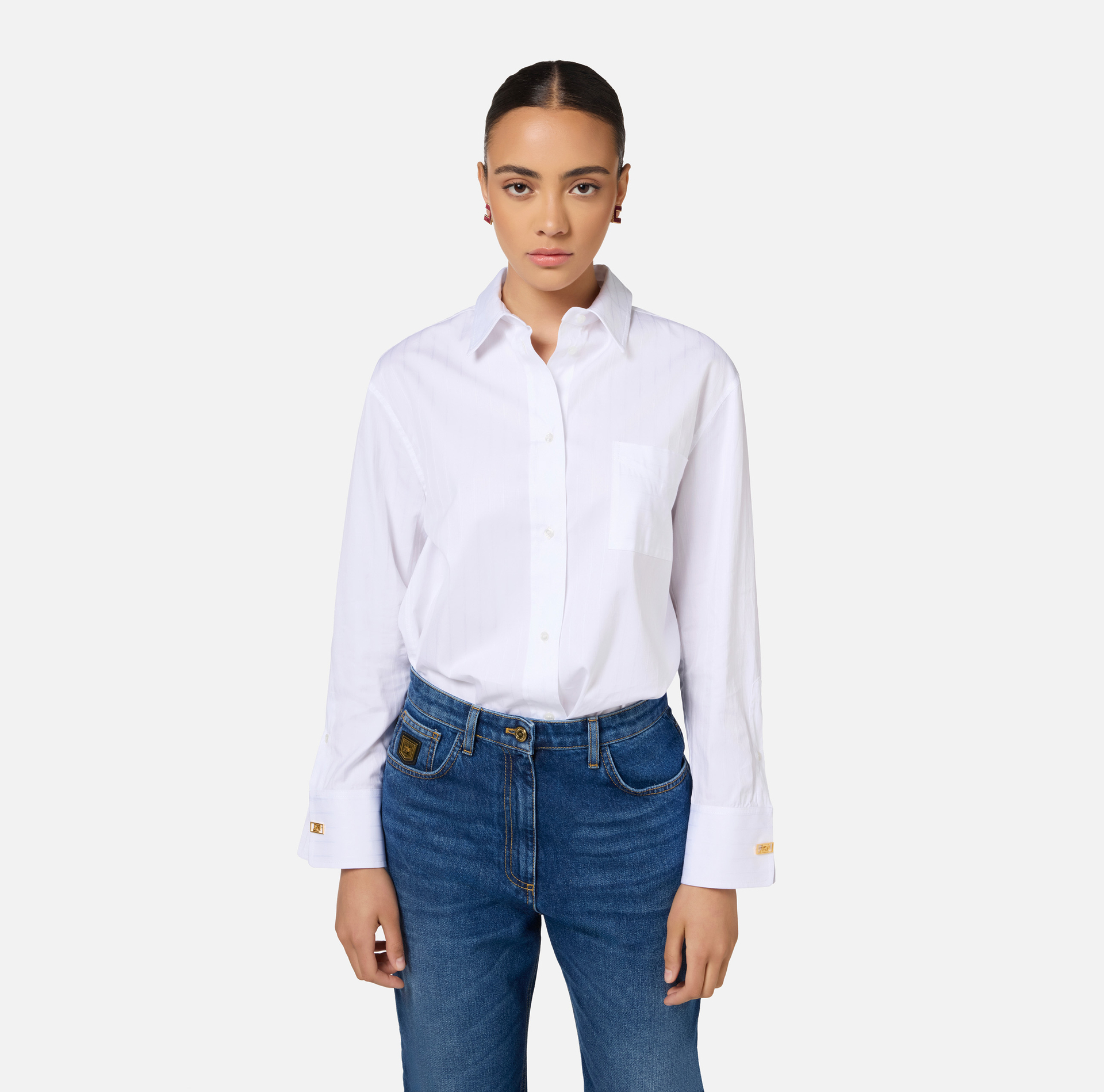 Striped jacquard poplin shirt with cufflinks | Elisabetta Franchi® Outlet