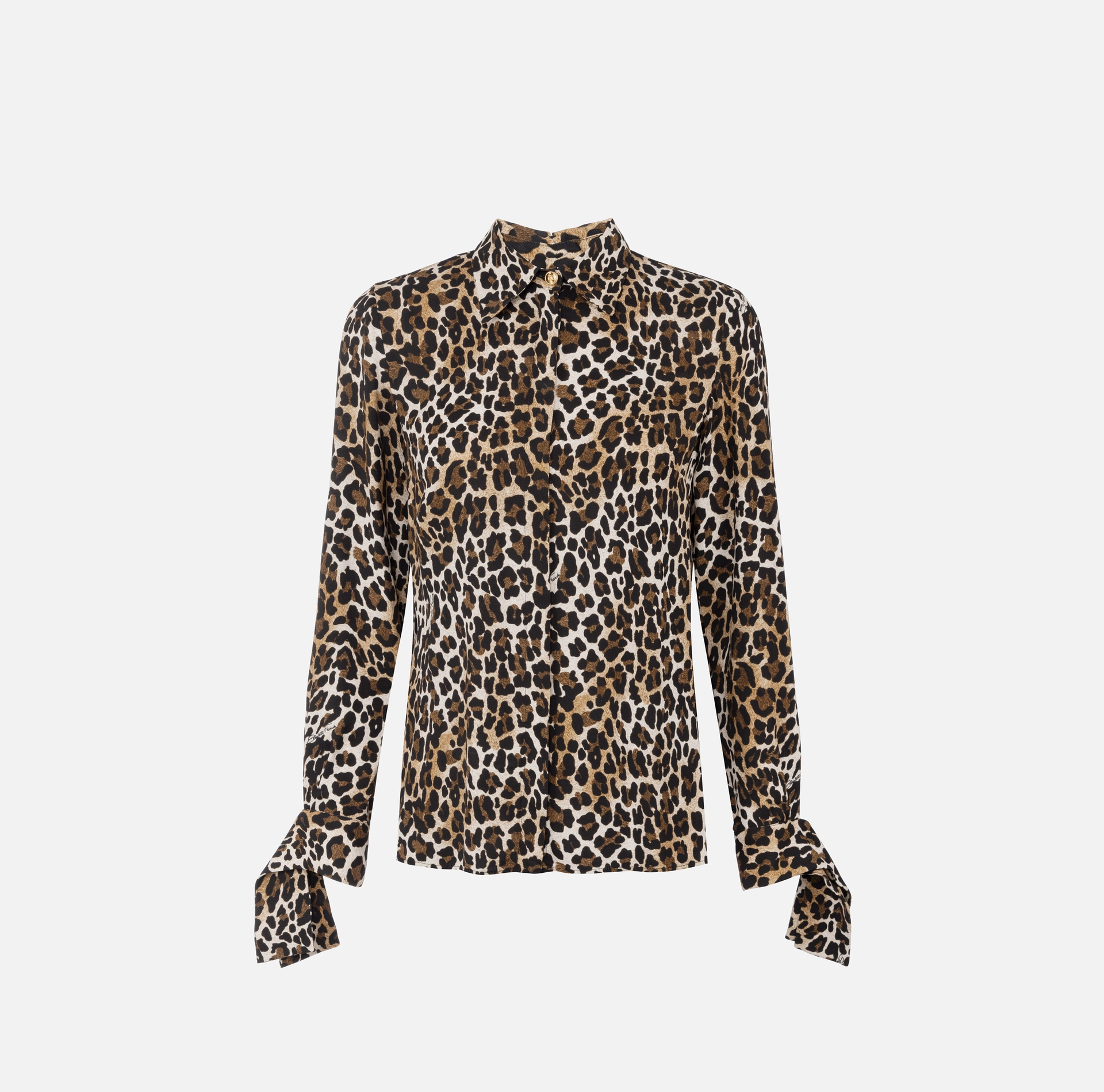 Hemdbluse aus Georgette mit Animal-Muster und von den Manschetten abgehendem Band | Elisabetta Franchi® Outlet