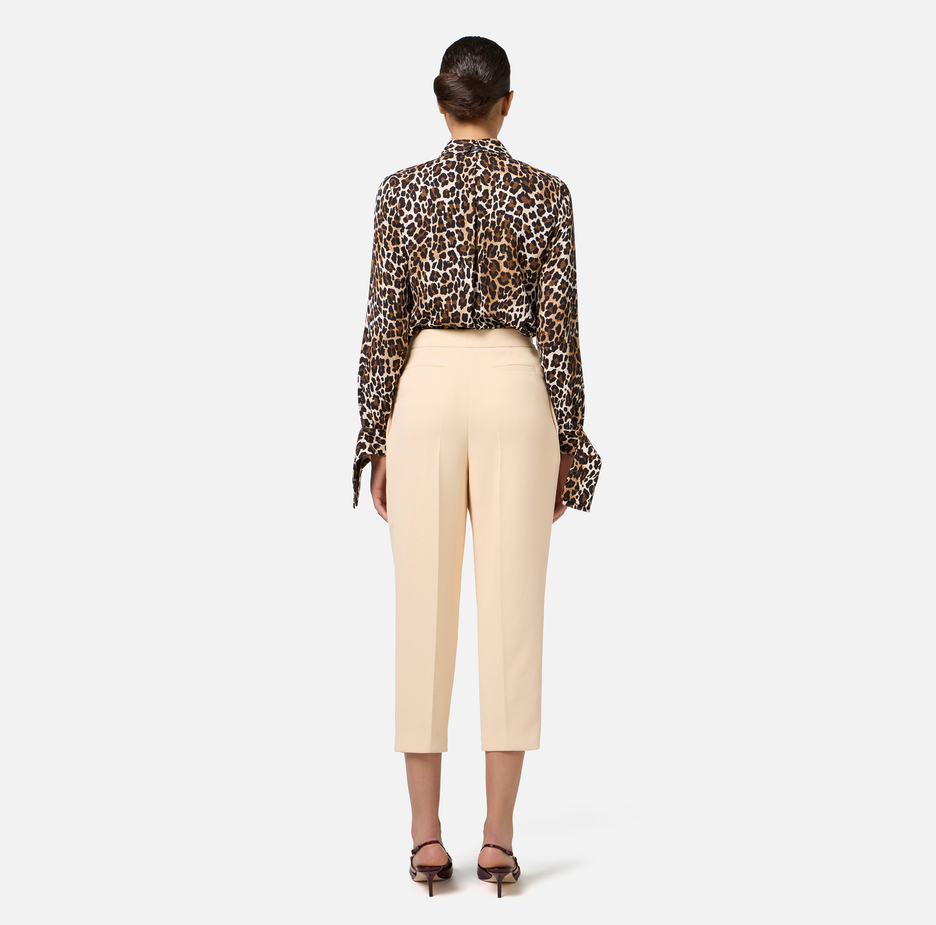 Blouse in animalier georgette fabric with ribbon cuffs | Elisabetta Franchi® Outlet