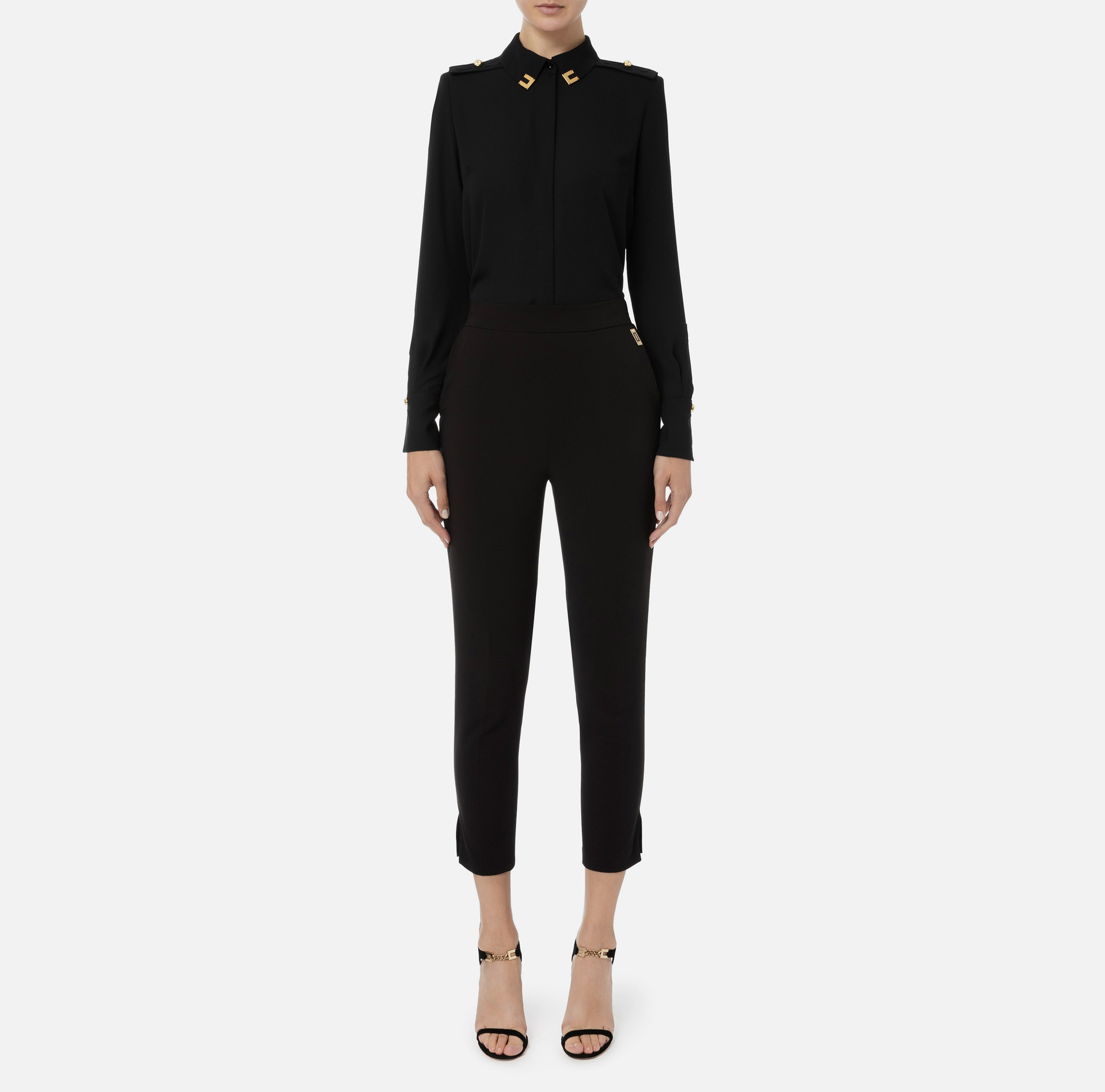 Shirt with Elisabetta Franchi logoed collar - Elisabetta Franchi® Outlet