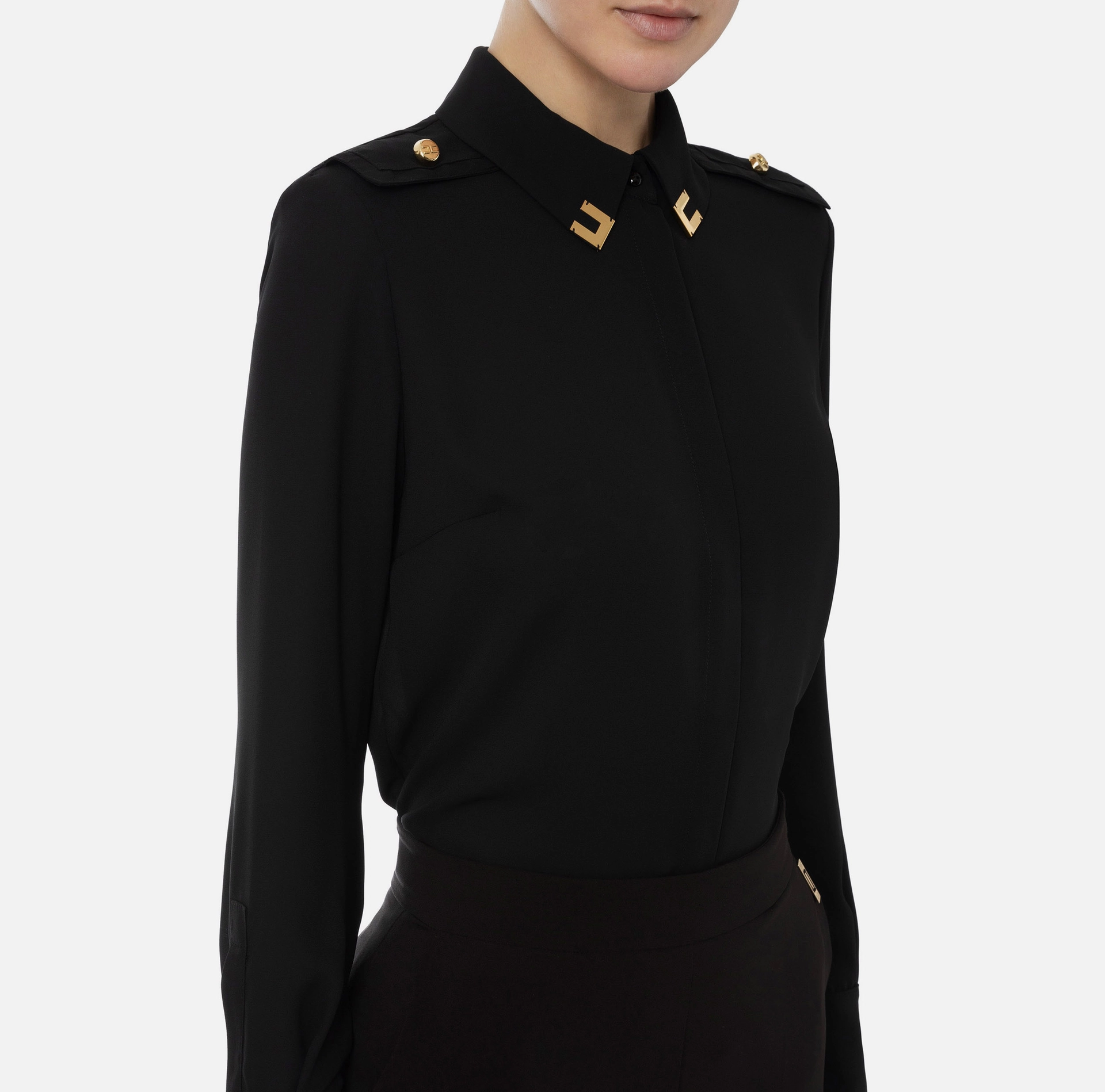Shirt with Elisabetta Franchi logoed collar - Elisabetta Franchi® Outlet