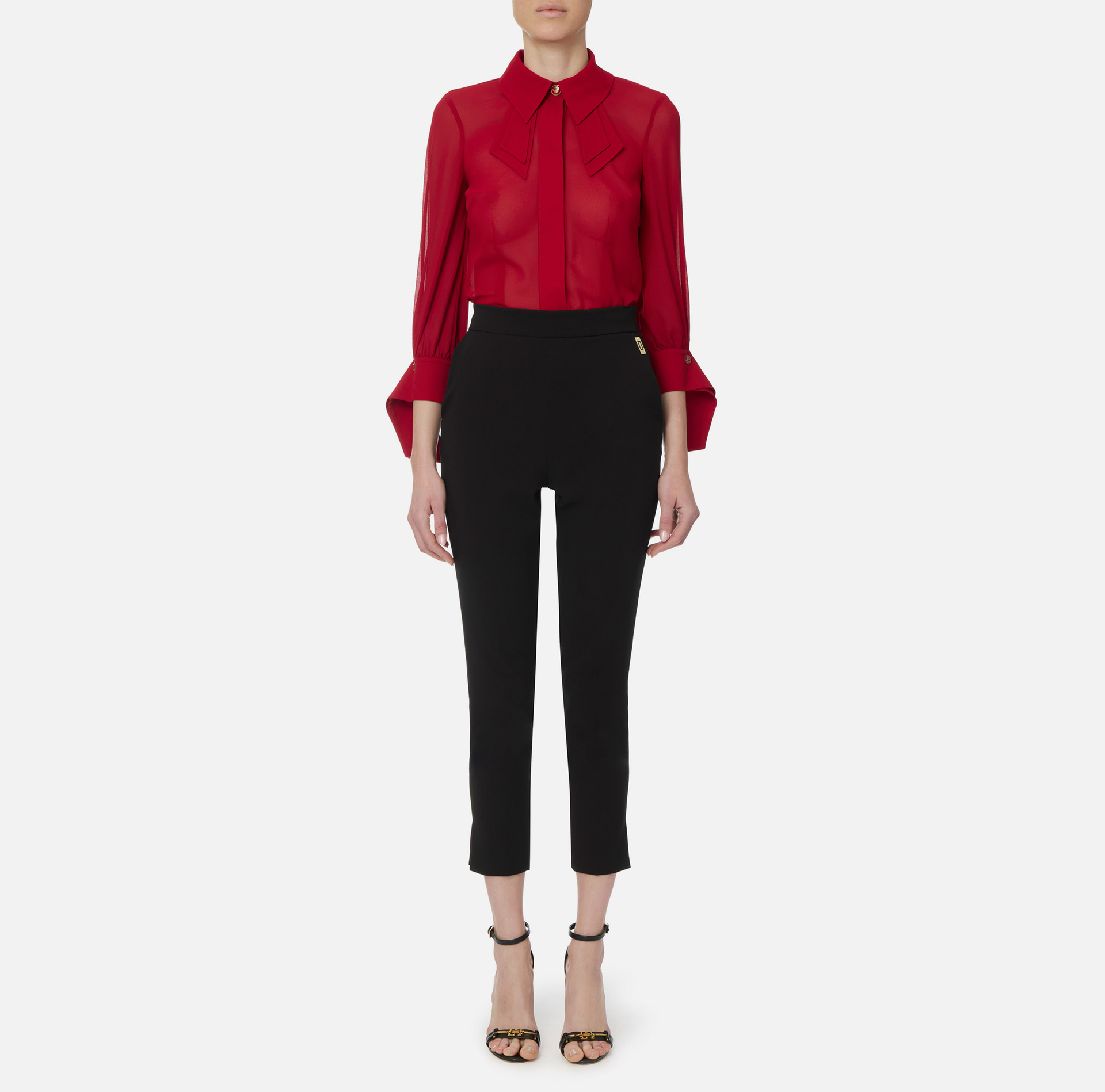 Shirt with ruffle tie - Elisabetta Franchi® Outlet