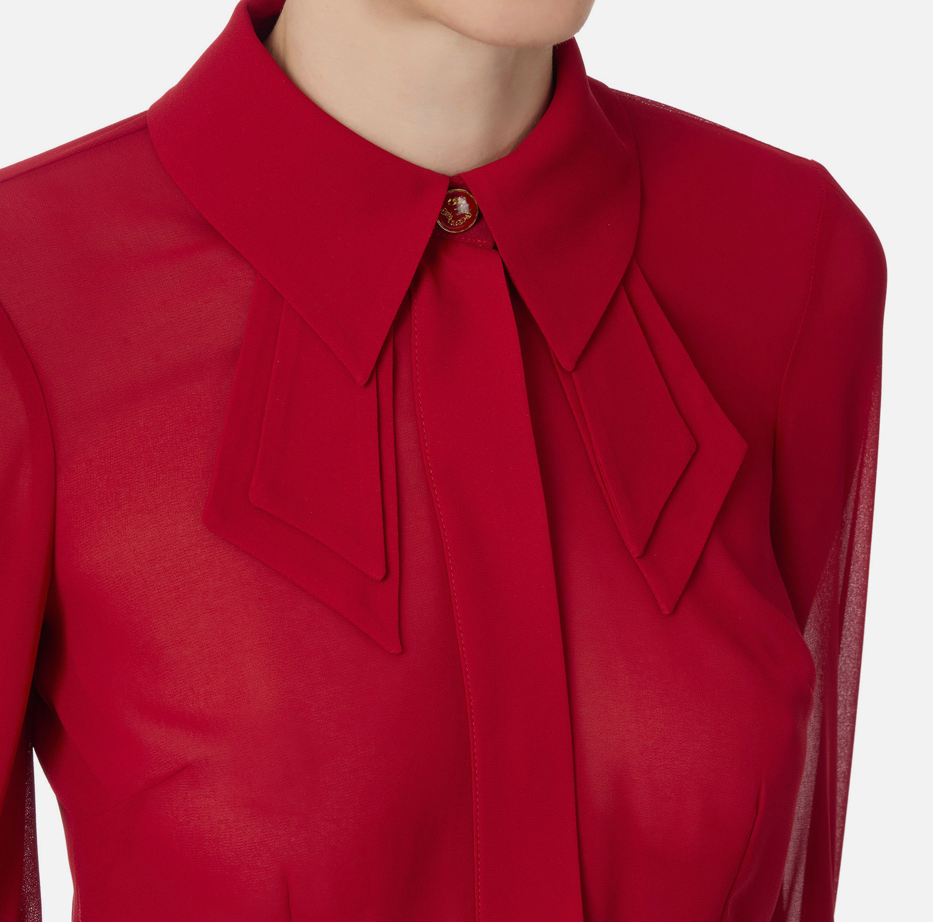 Shirt with ruffle tie - Elisabetta Franchi® Outlet