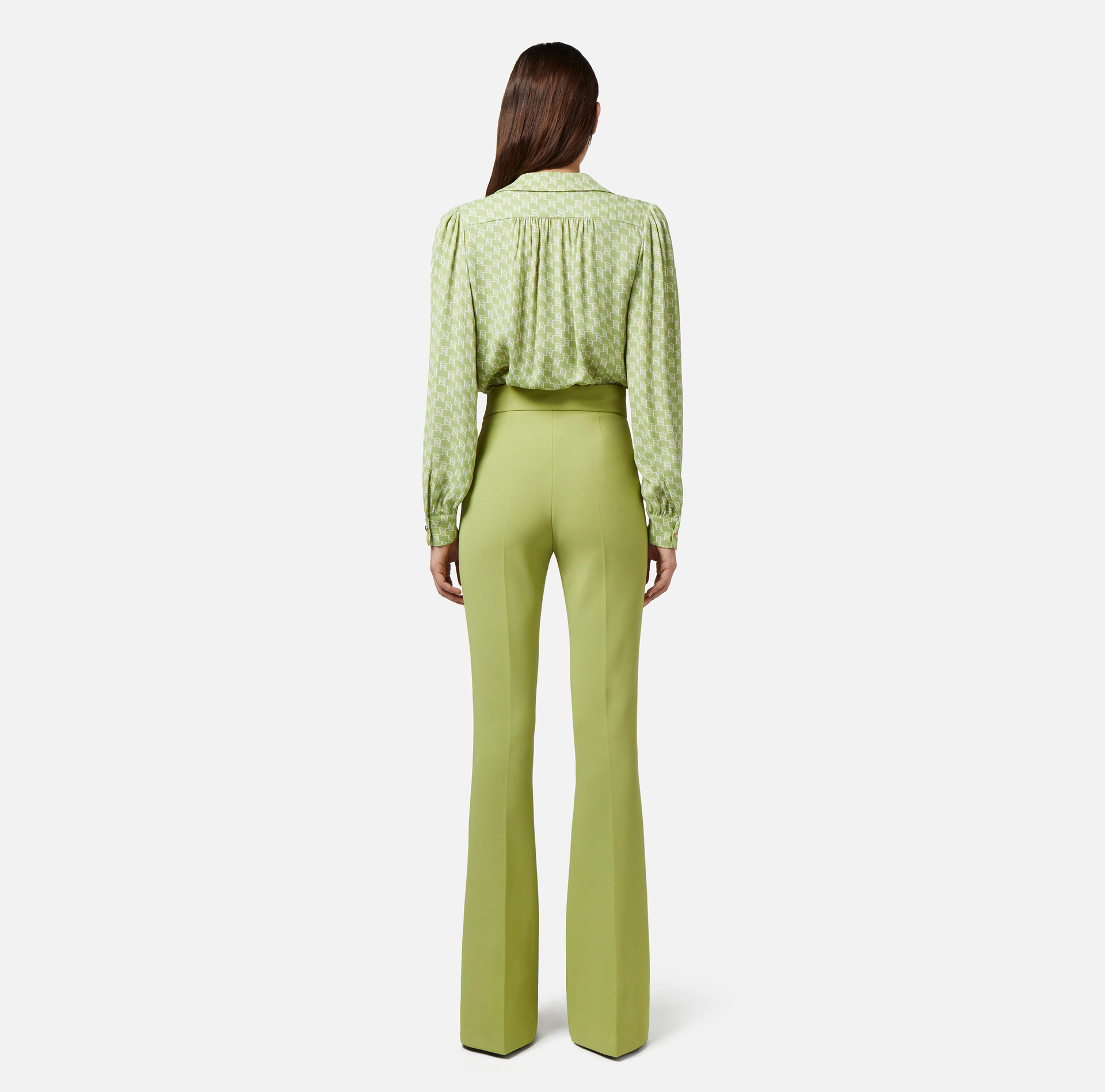 Blouse in viscose georgette fabric with logo print and accessory at the neck - Elisabetta Franchi® Outlet