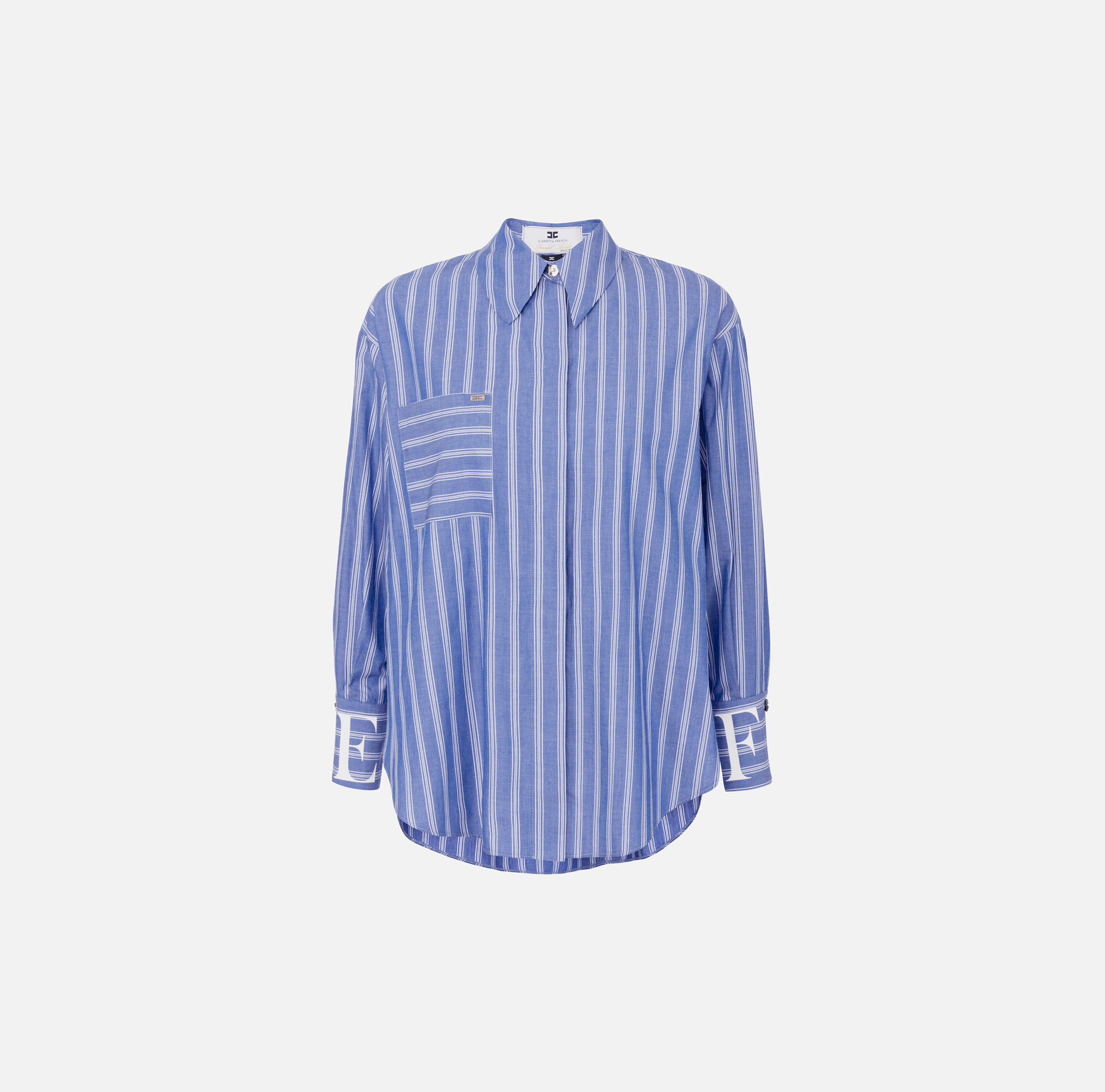 Striped poplin shirt with logo on cuffs | Elisabetta Franchi® Outlet
