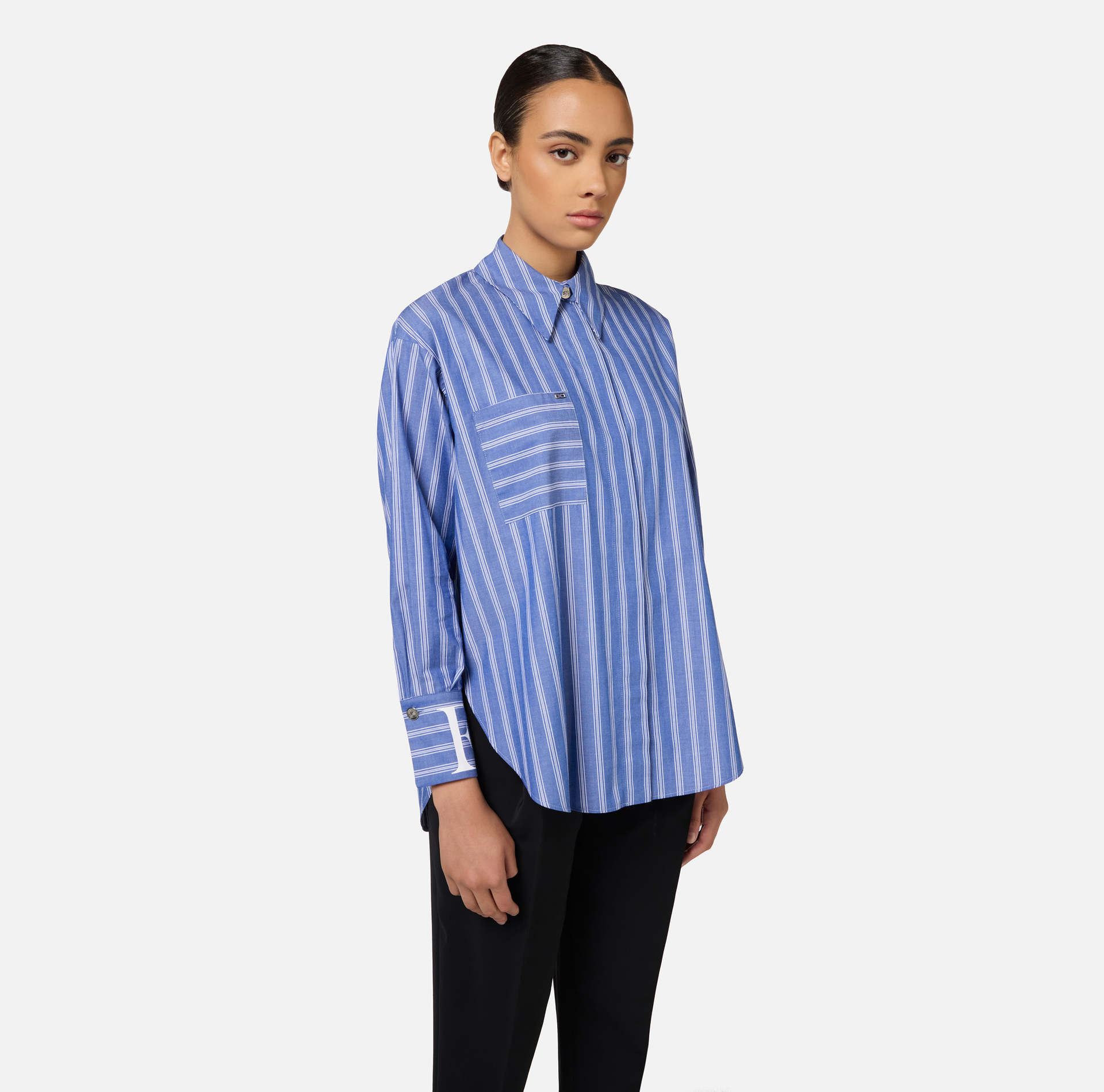 Striped poplin shirt with logo on cuffs | Elisabetta Franchi® Outlet