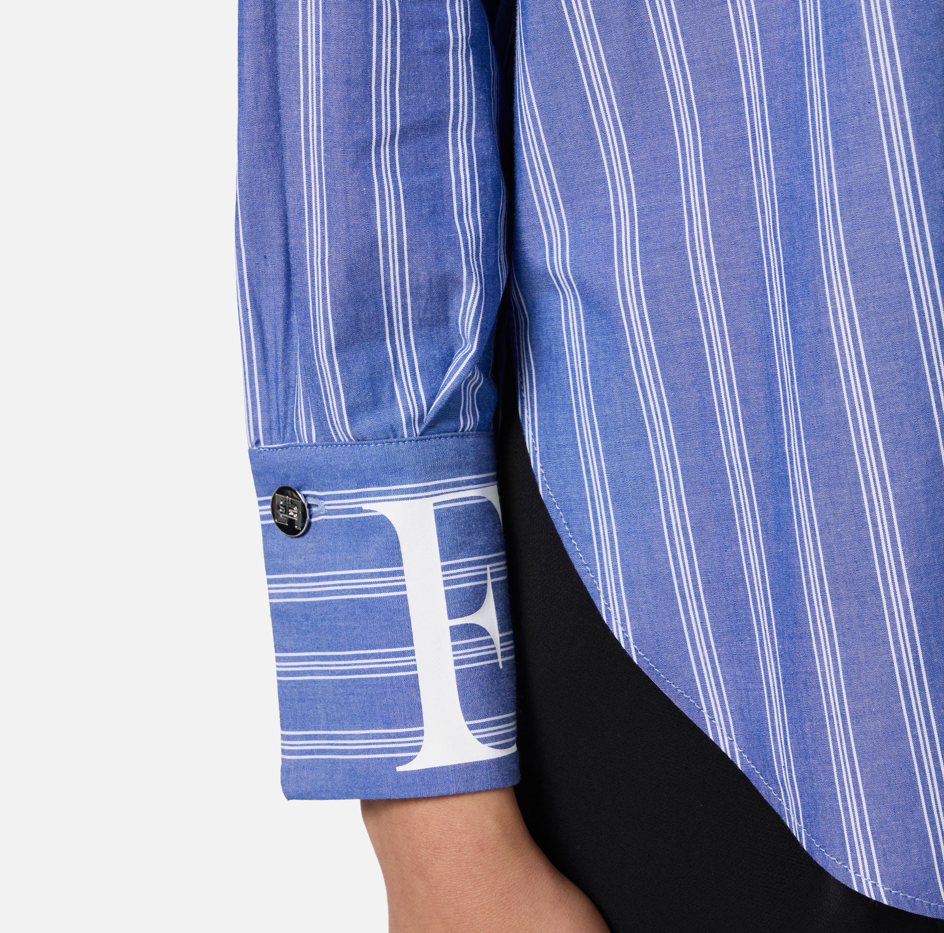 Striped poplin shirt with logo on cuffs | Elisabetta Franchi® Outlet